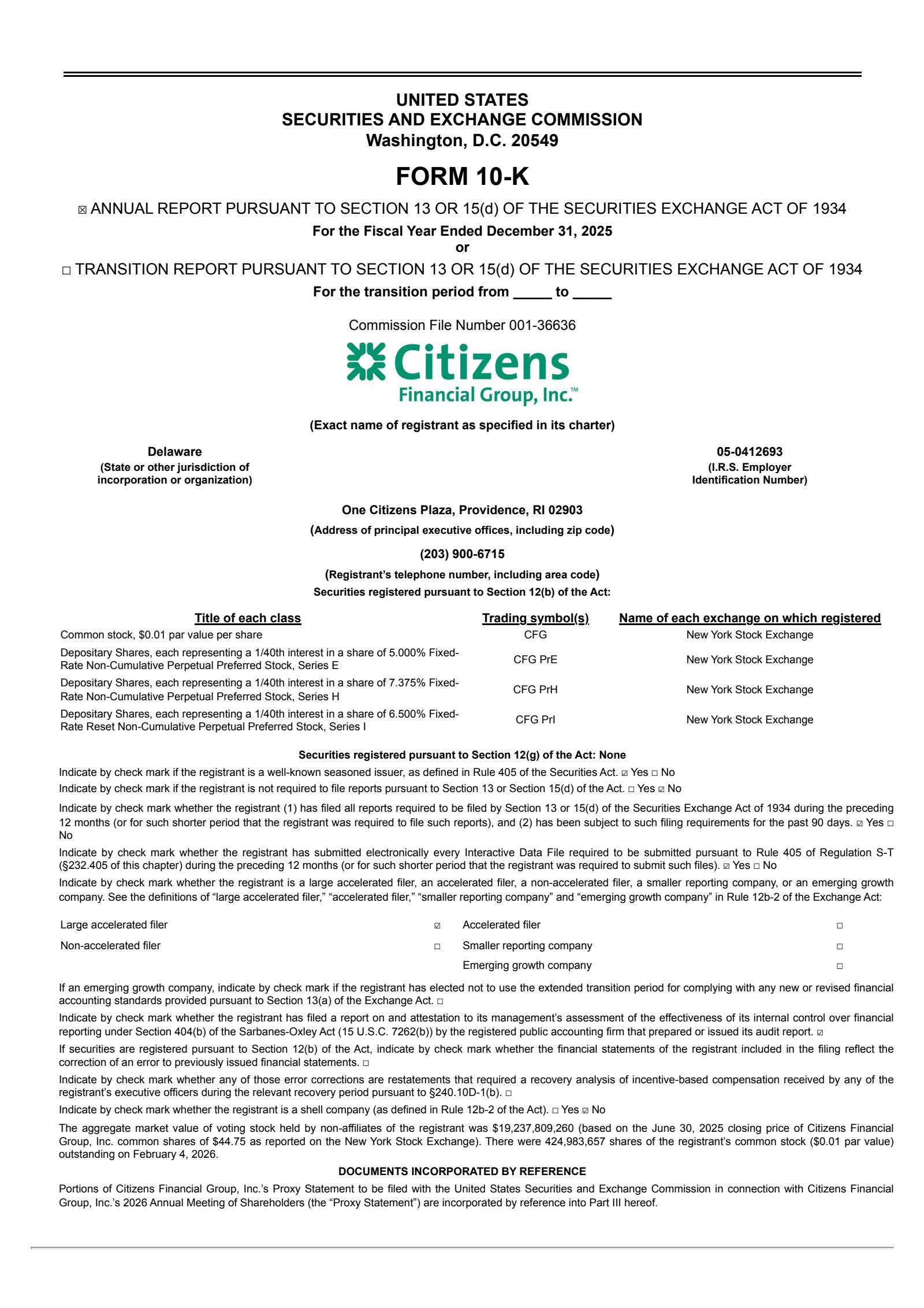 Citizens Financial Group's Q4 2025 Annual report