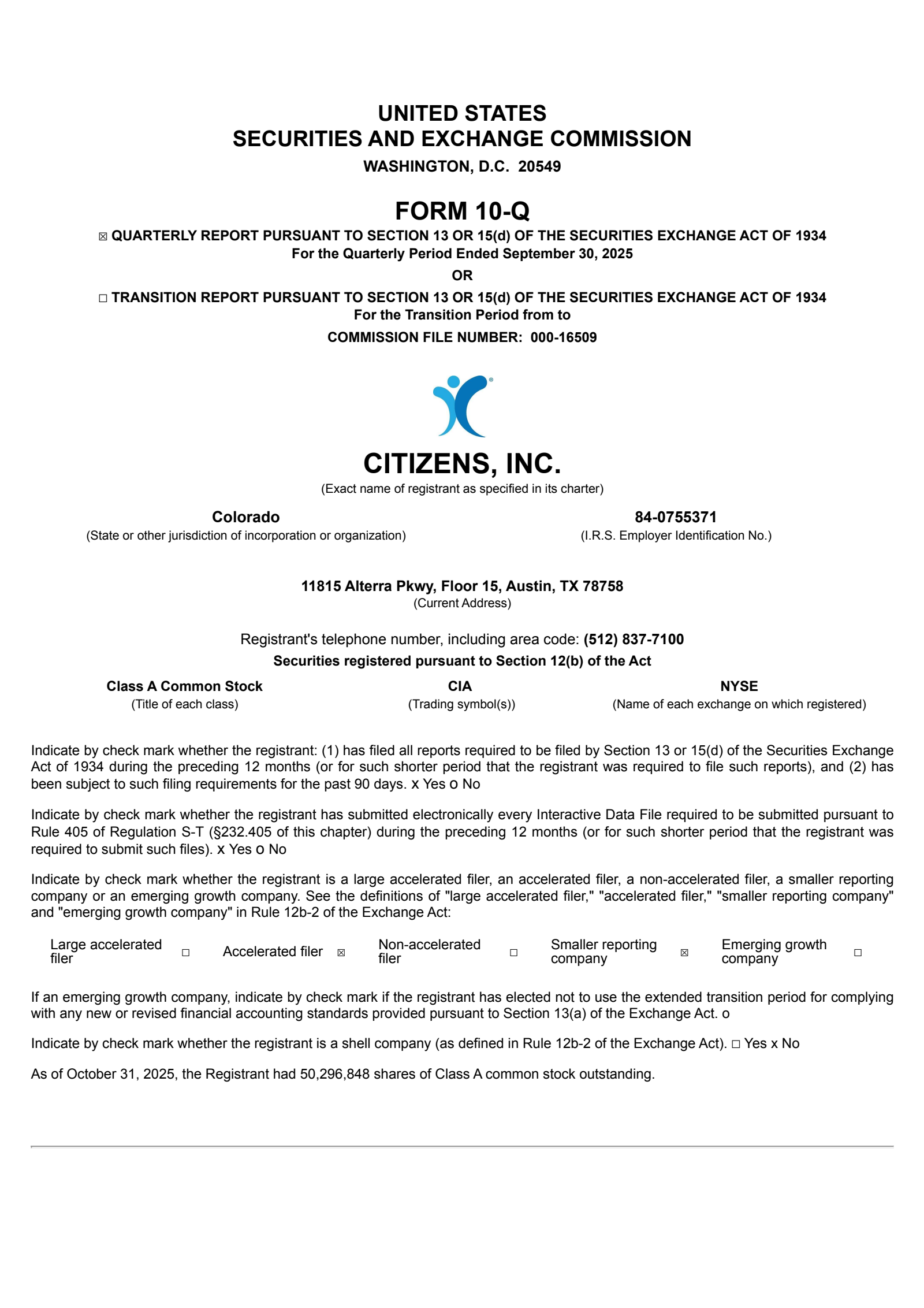 Citizens' Q3 2025 Quarterly Report