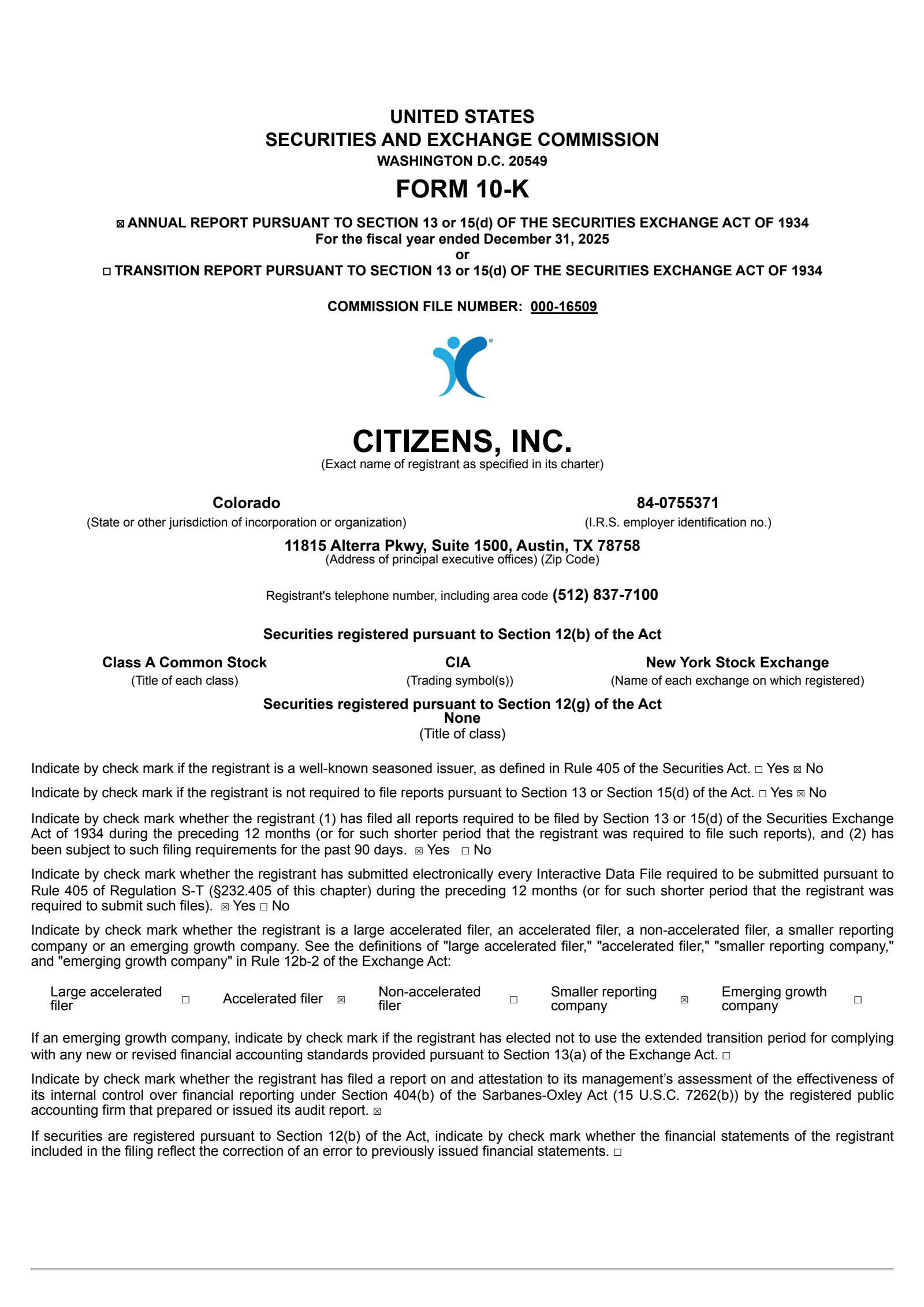 Citizens' Q4 2025 Annual report