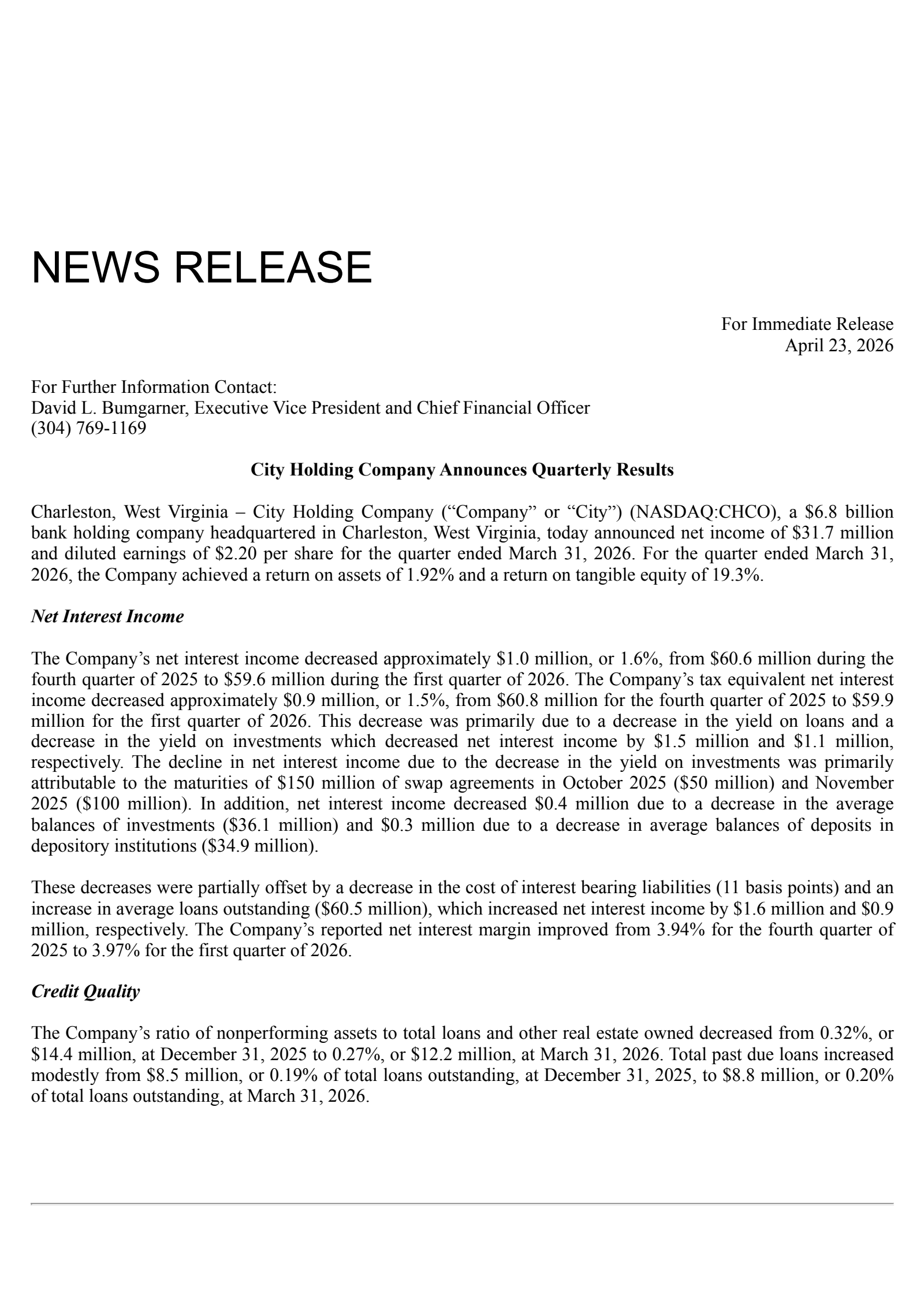 City's Q1 2026 Press Release