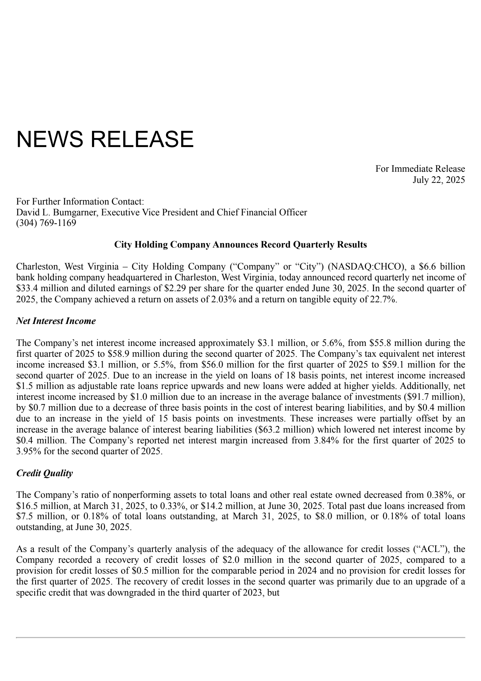 City's Q2 2025 Press Release