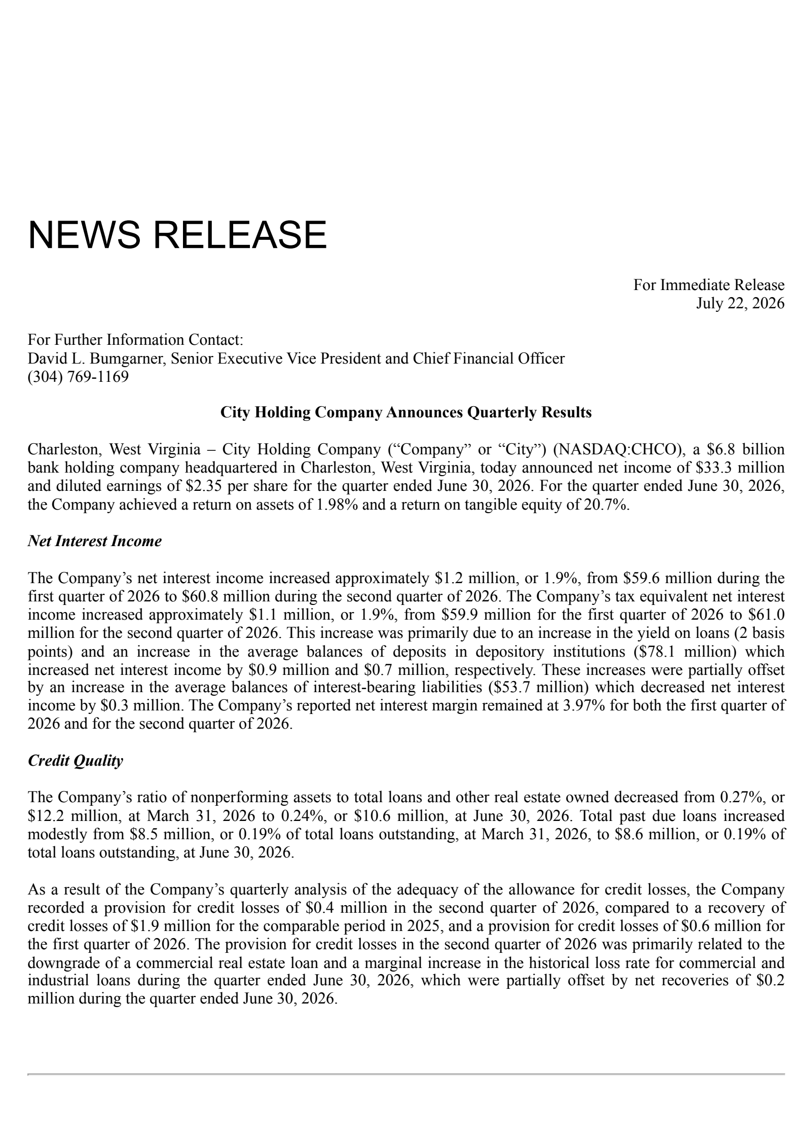 City's Q2 2026 Press Release