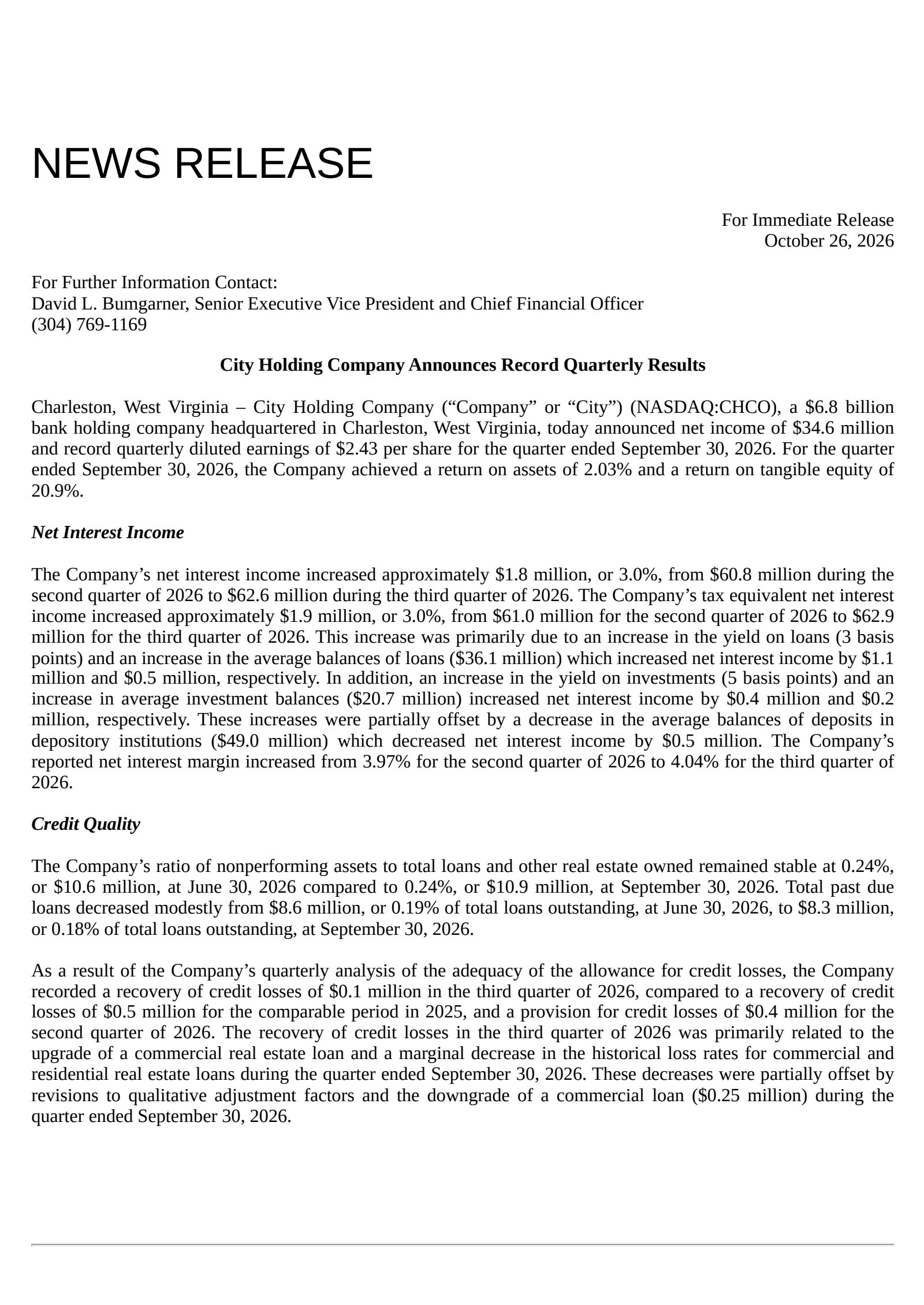 City's Q3 2026 Press Release
