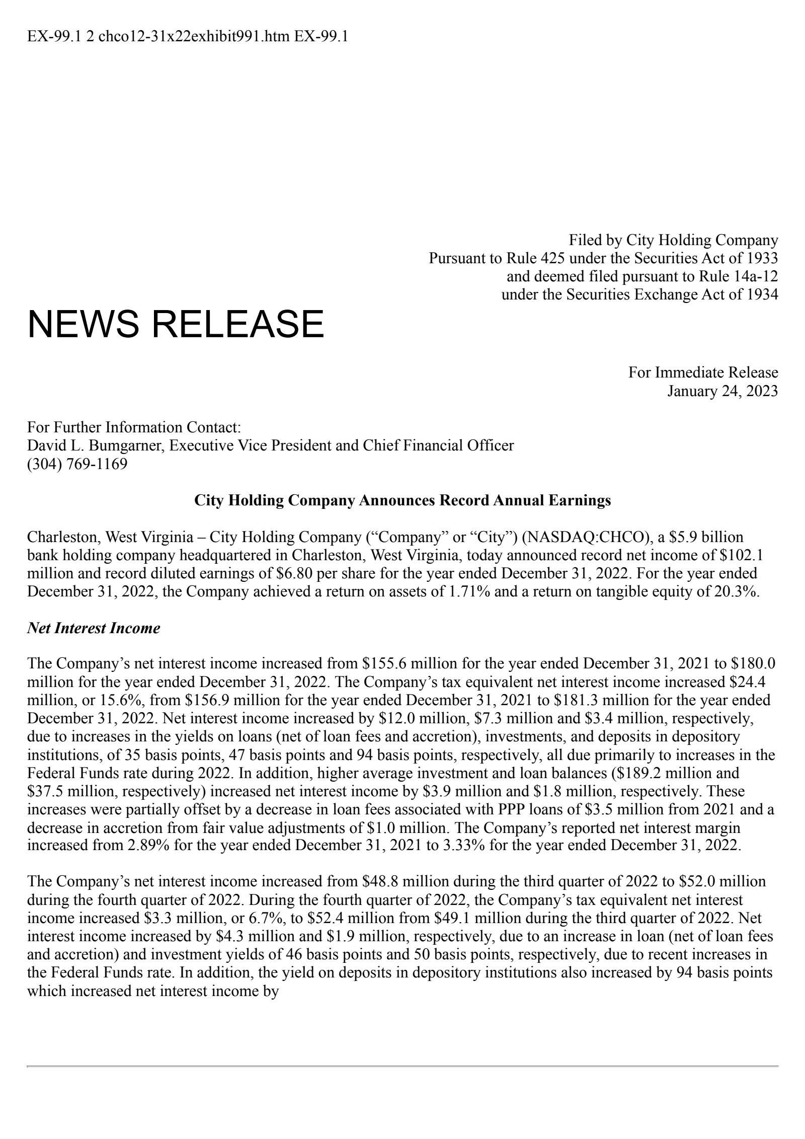 City's Q4 2022 Press Release