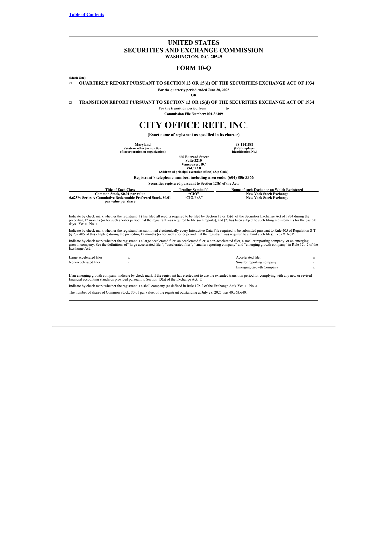City Office REIT's Q2 2025 Quarterly report