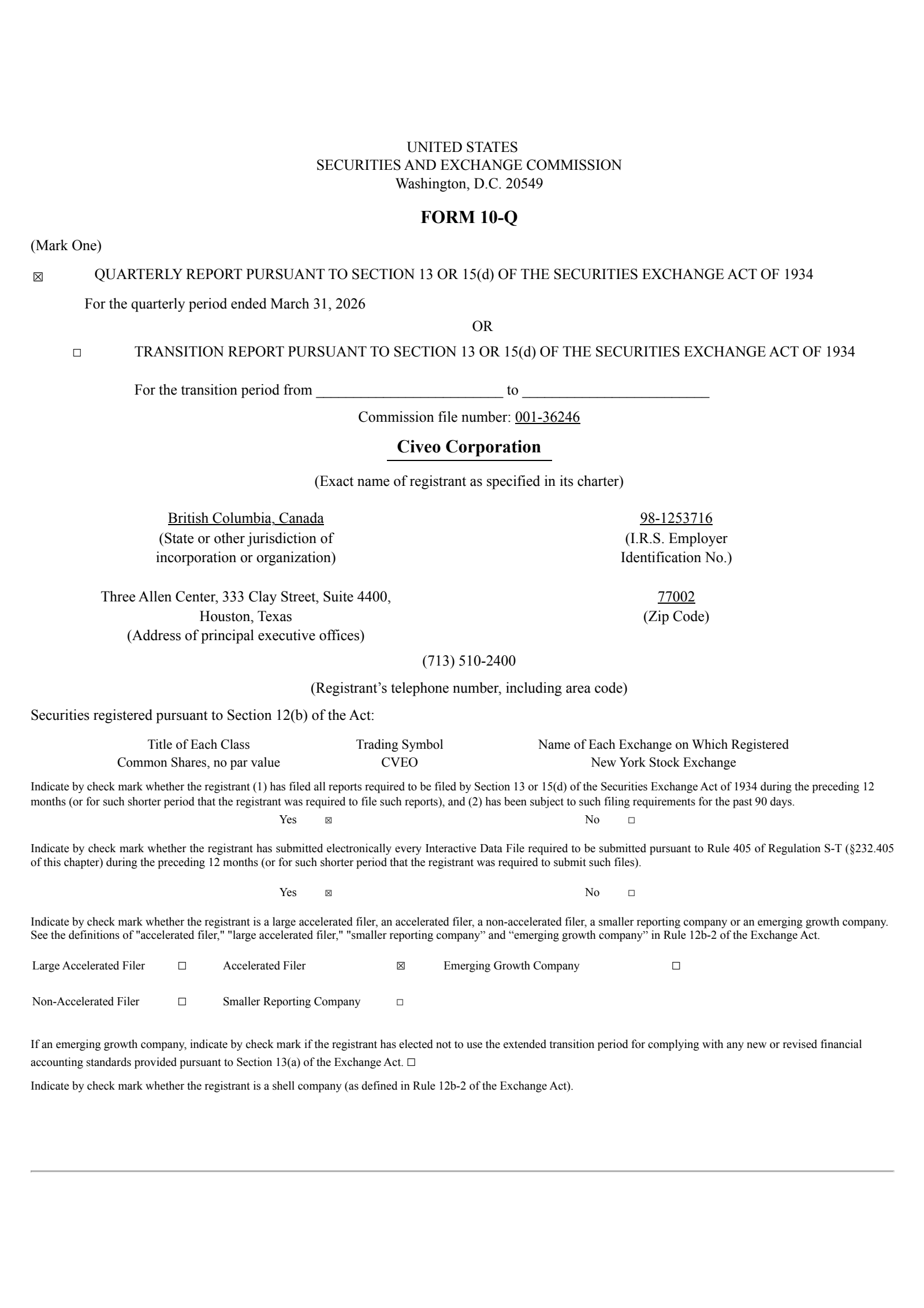 Civeo's Q1 2026 Quarterly report