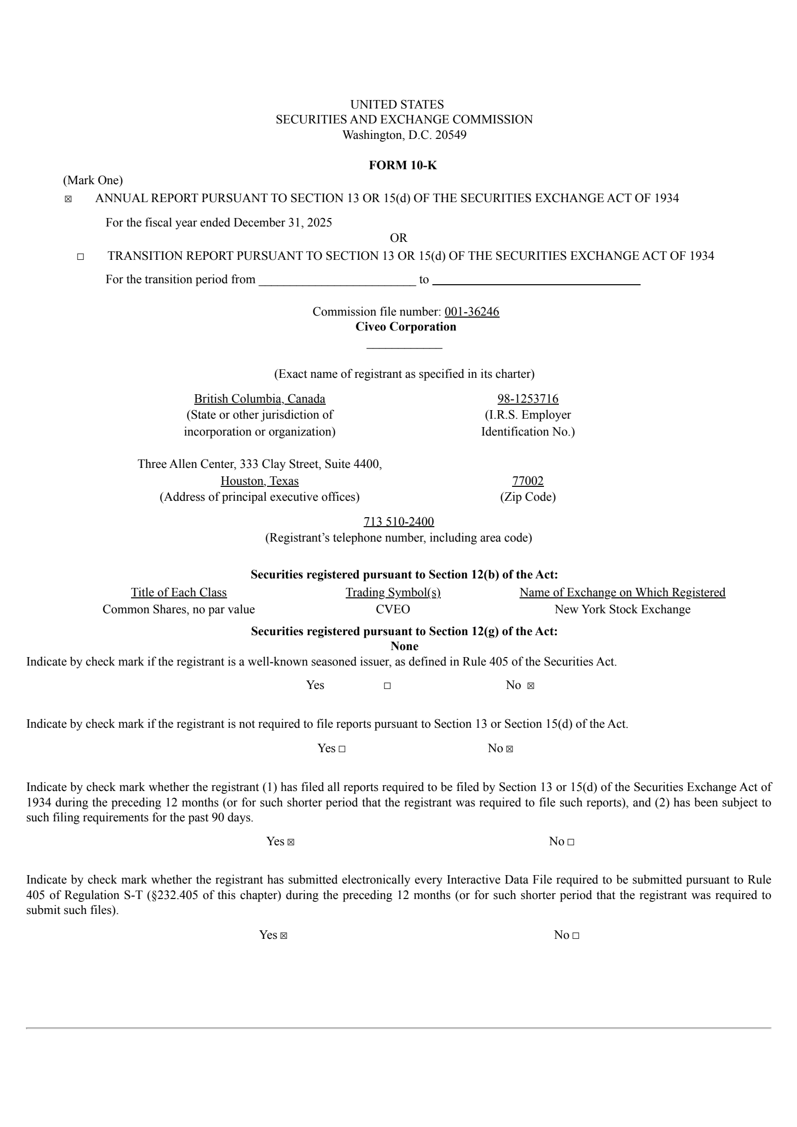 Civeo's Q4 2025 Annual report