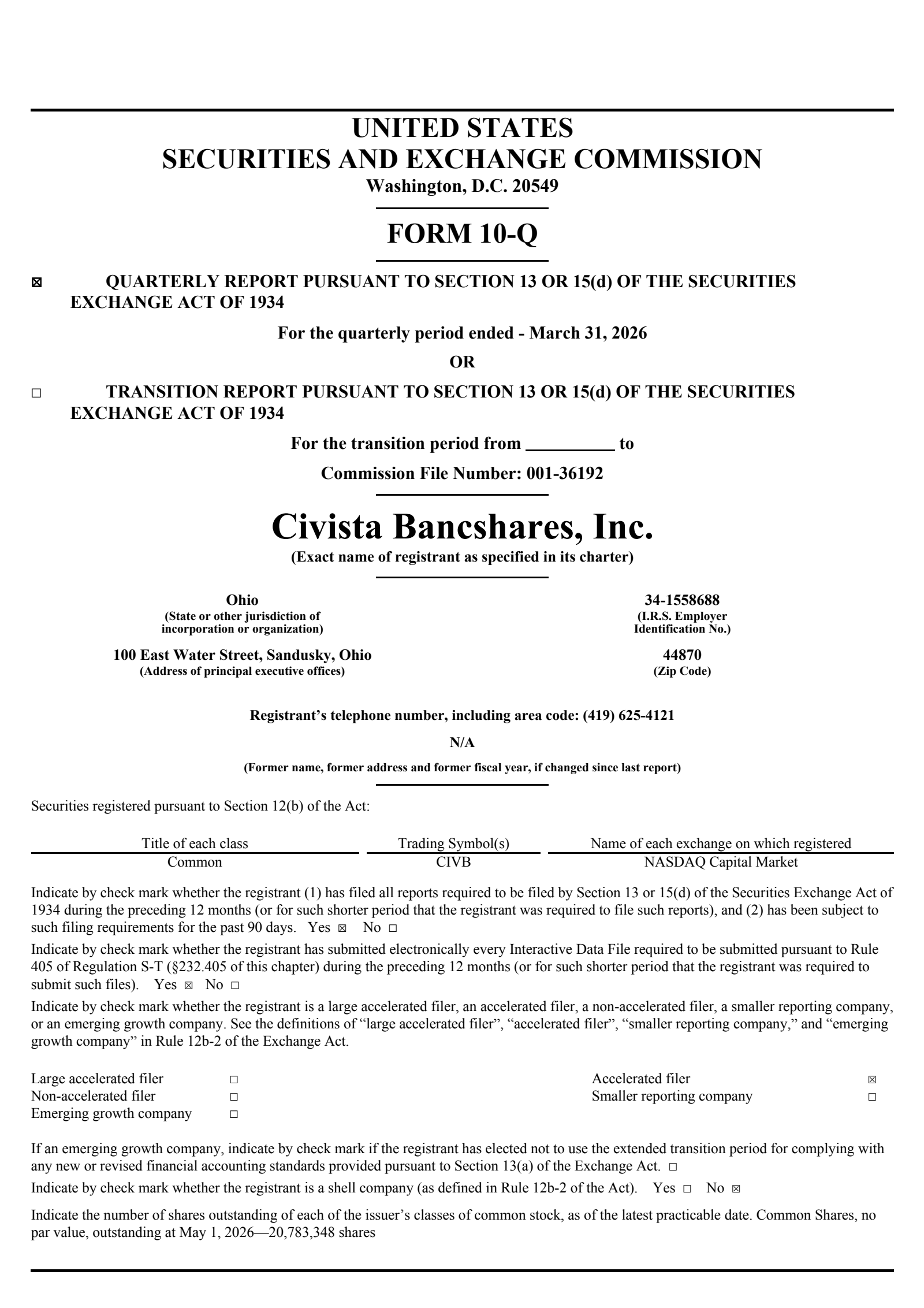 Civista Bancshares' Q1 2026 Quarterly report