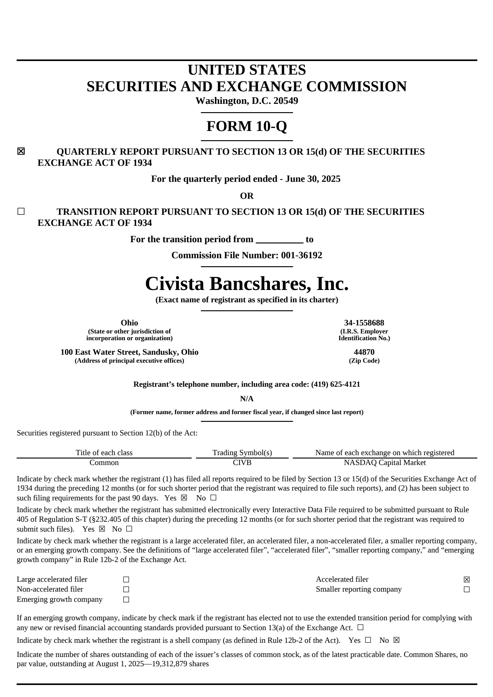Civista Bancshares' Q2 2025 Quarterly report