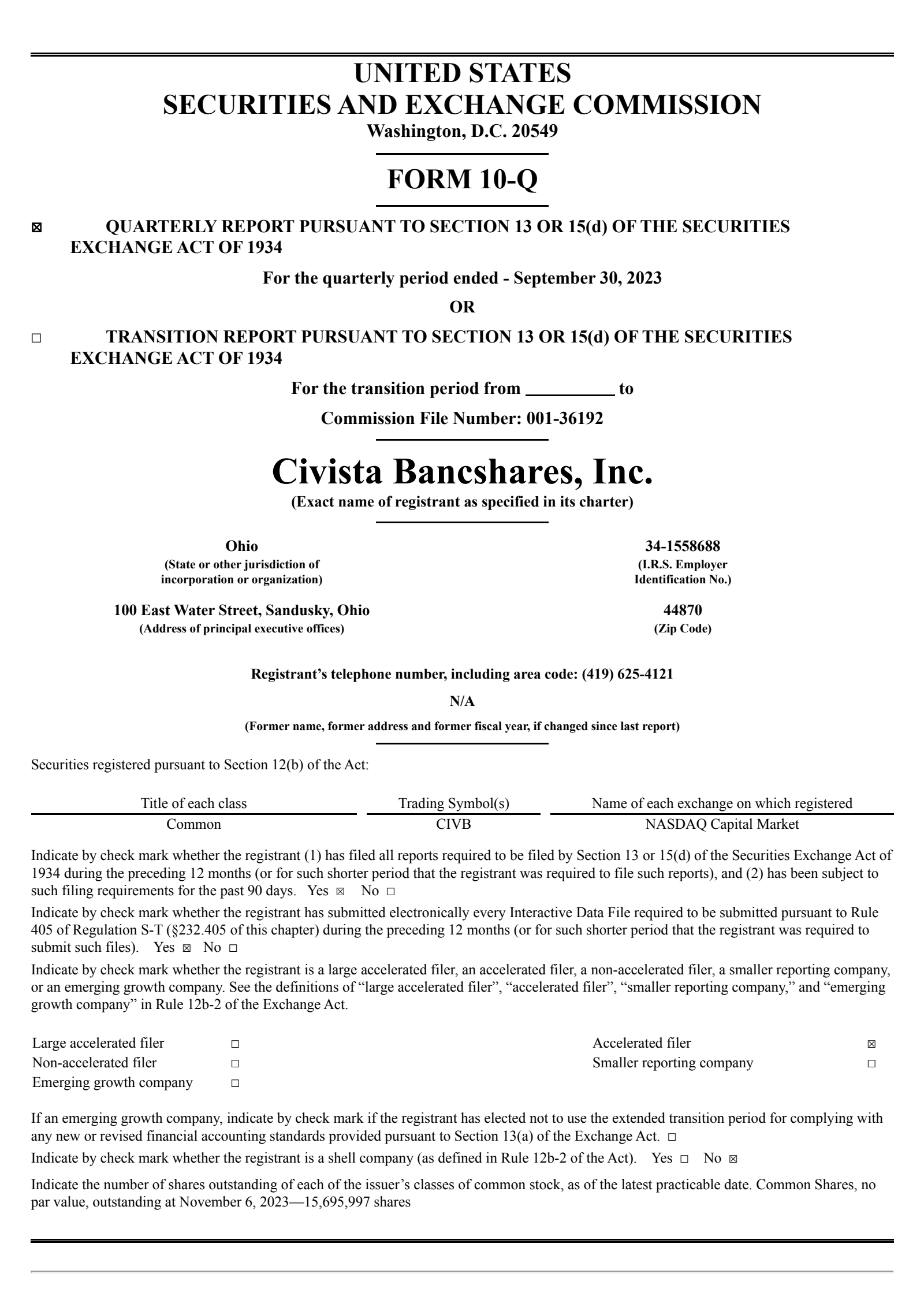 Civista Bancshares' Q3 2023 Quarterly report