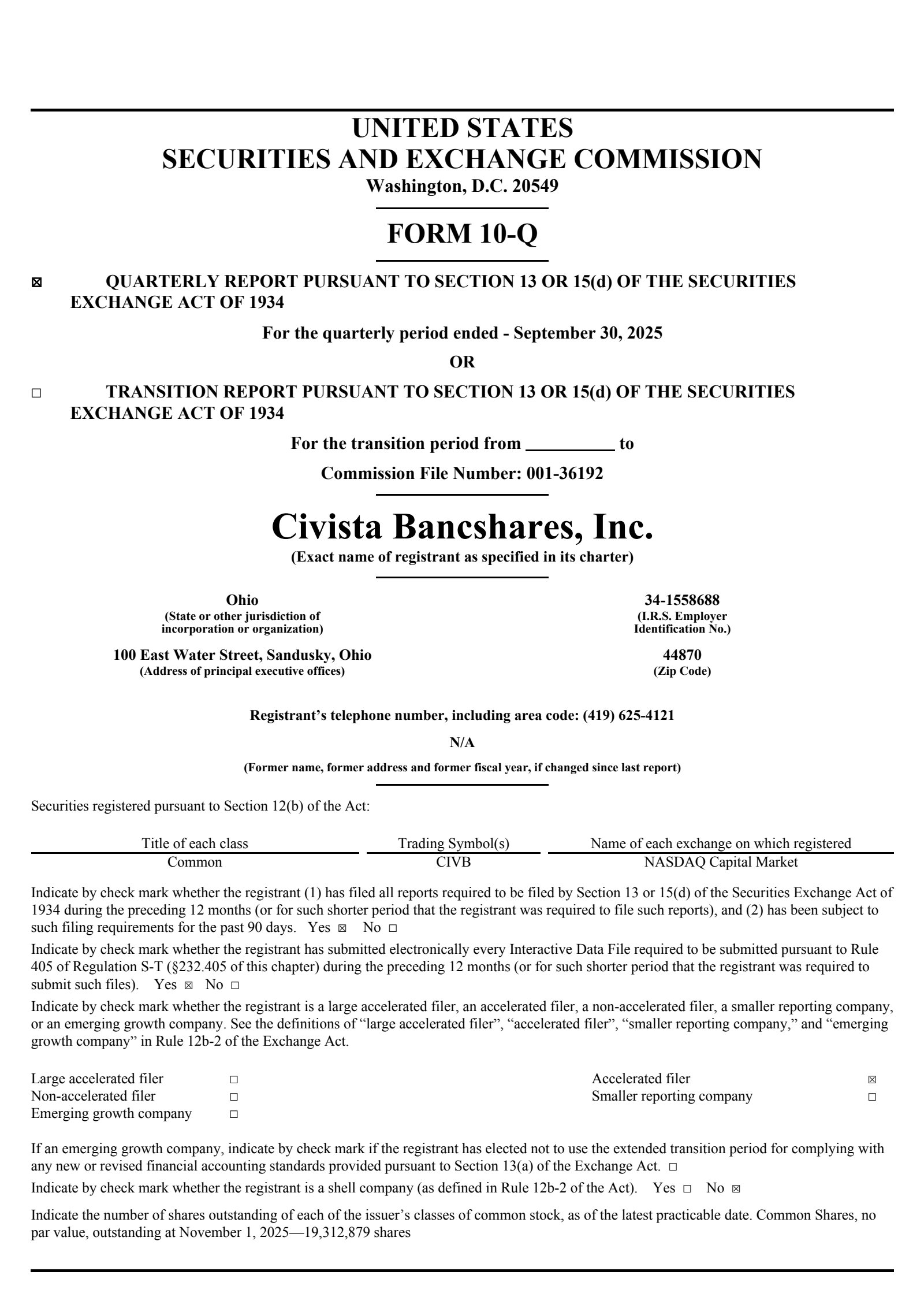 Civista Bancshares' Q3 2025 Quarterly Report