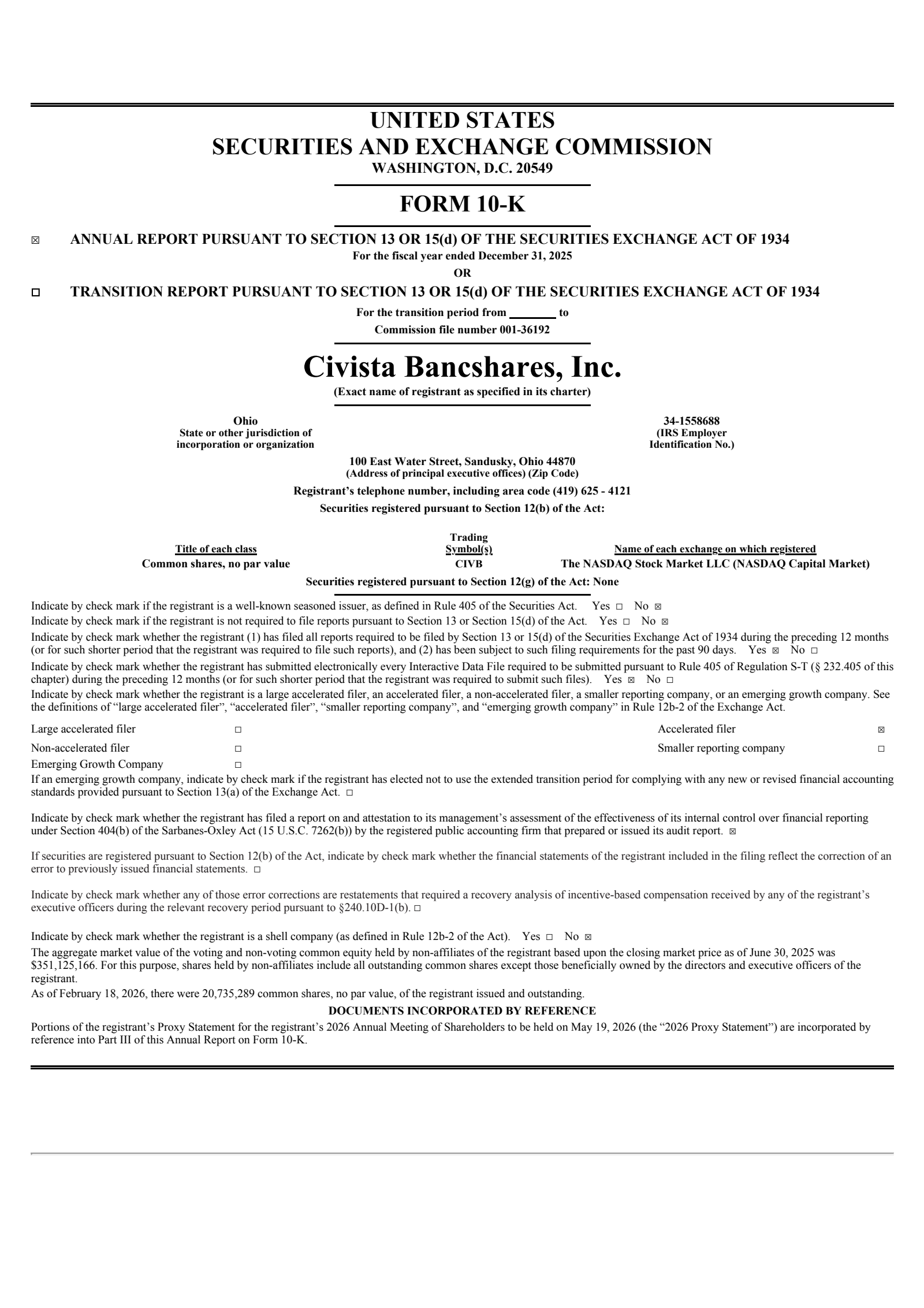 Civista Bancshares' Q4 2025 Annual report
