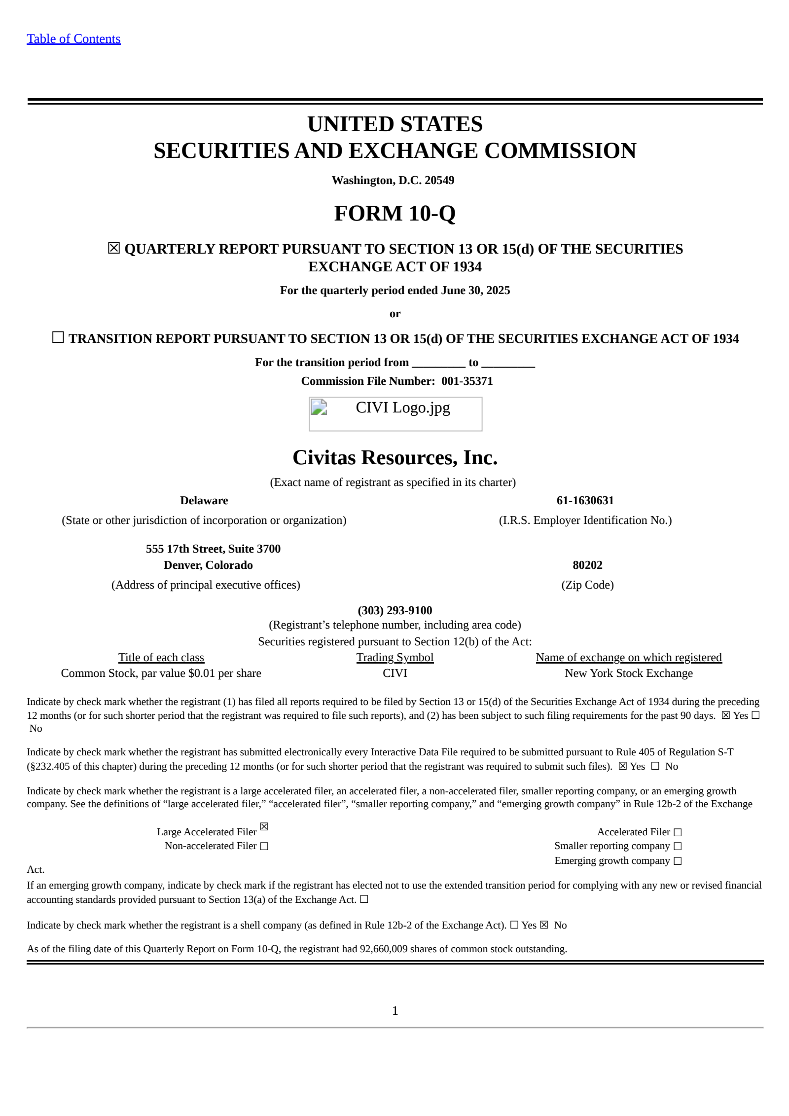 Civitas Resources' Q2 2025 Quarterly report