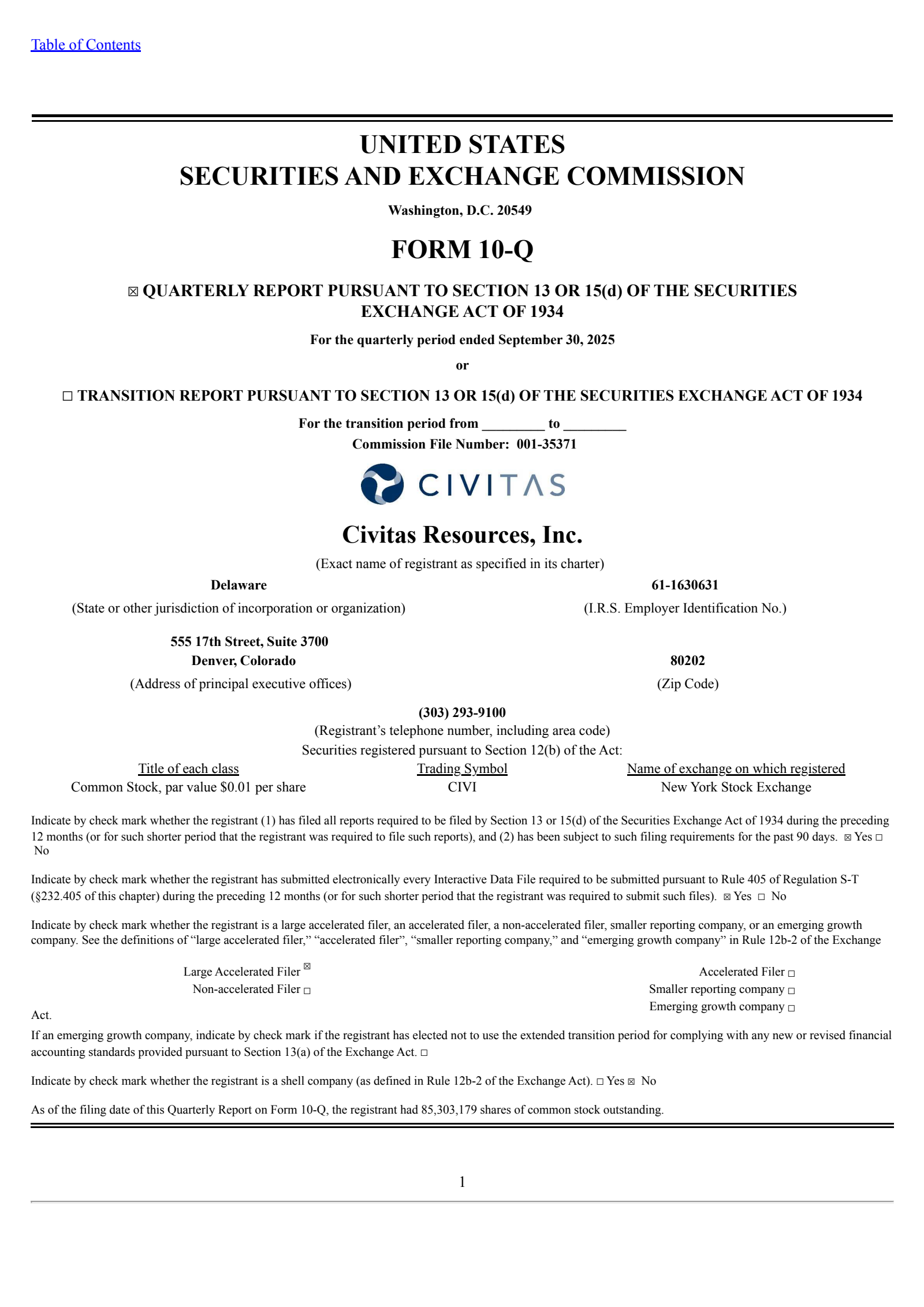 Civitas Resources' Q3 2025 Quarterly Report
