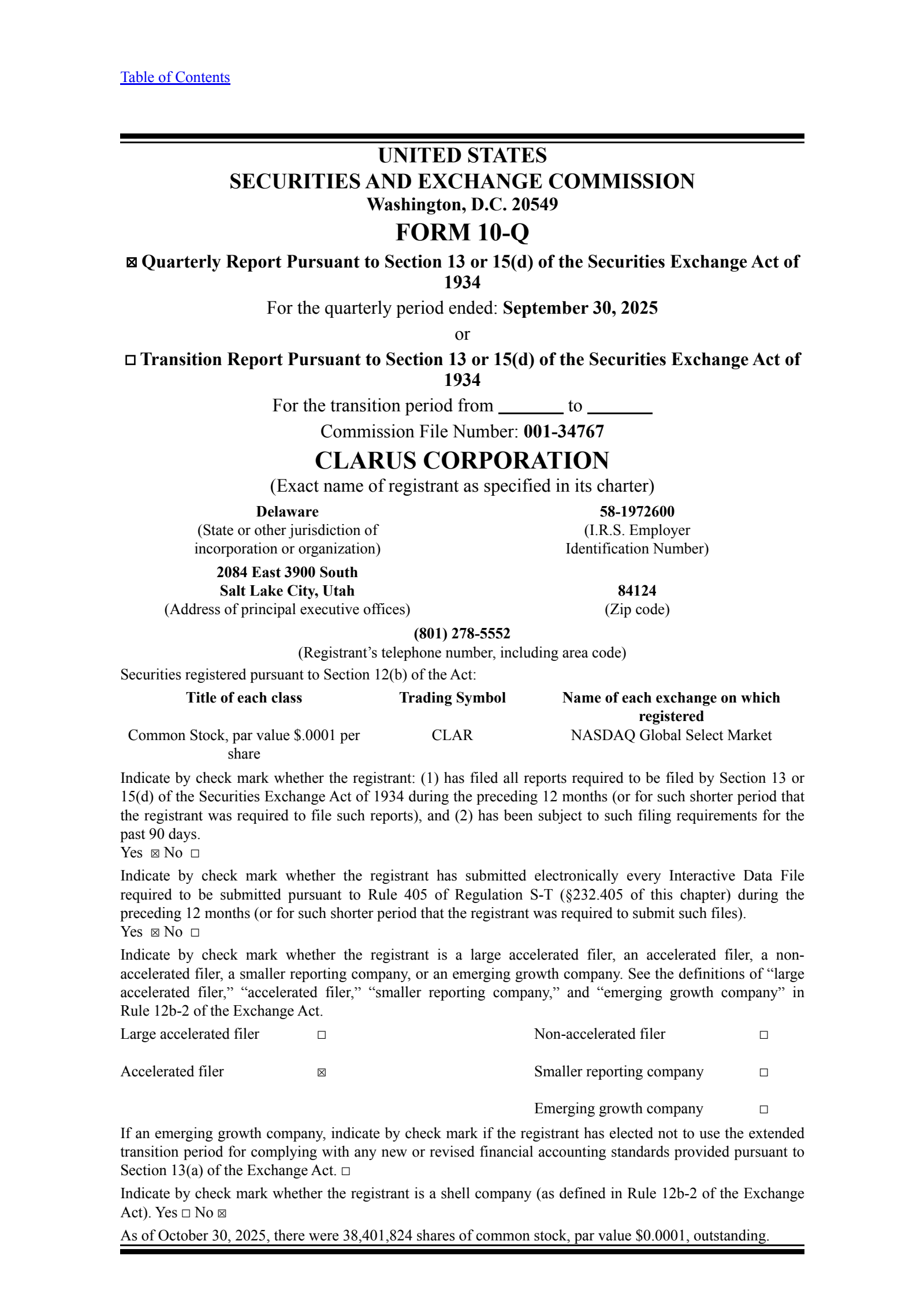 Clarus' Q3 2025 Quarterly Report