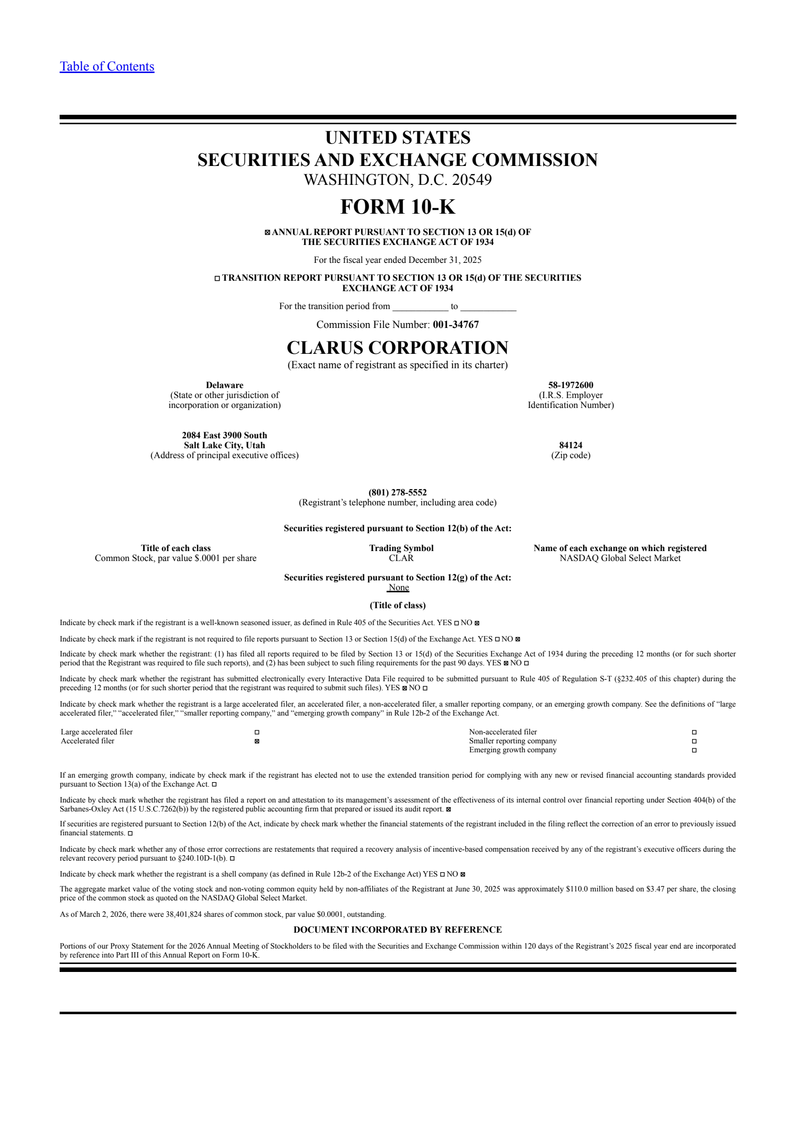 Clarus' Q4 2025 Annual report