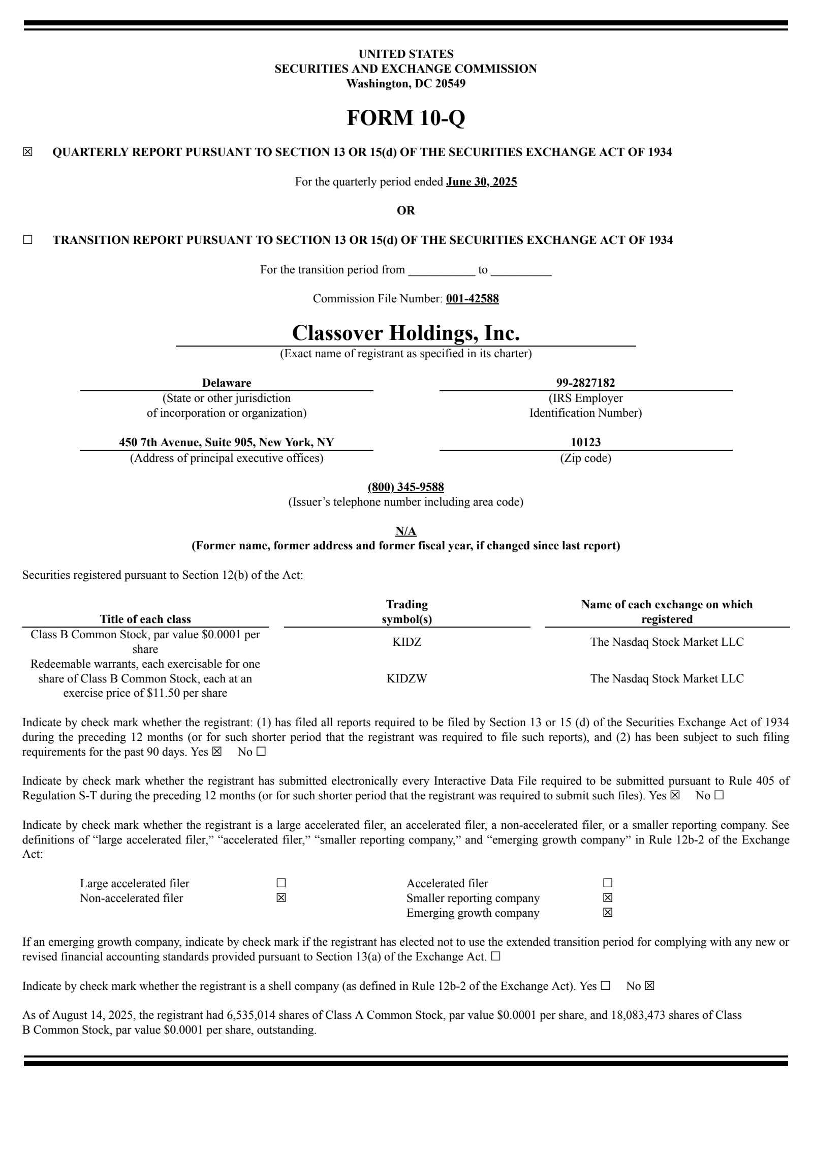 Classover's Q2 2025 Quarterly report
