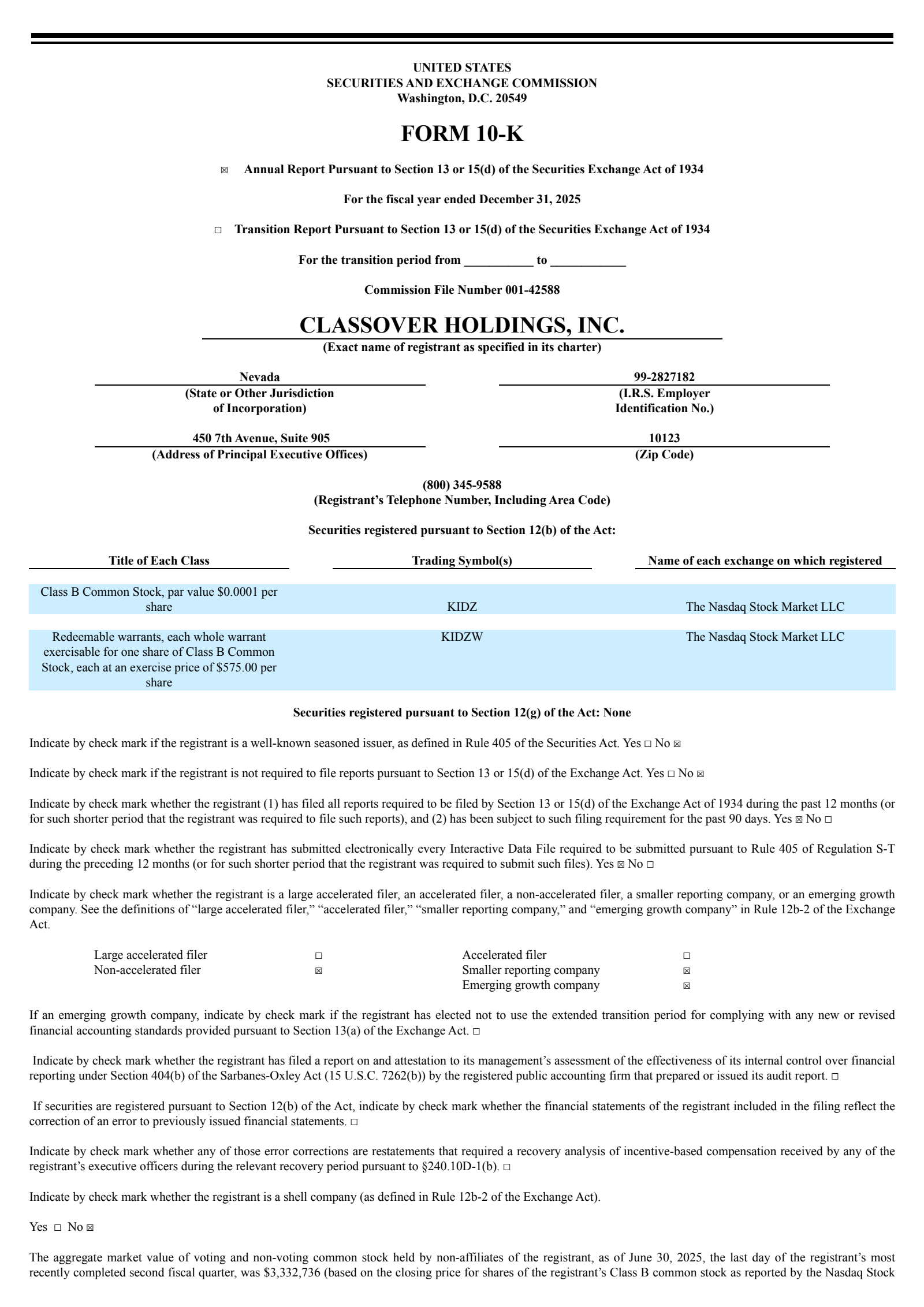 Classover's Q4 2025 Annual report