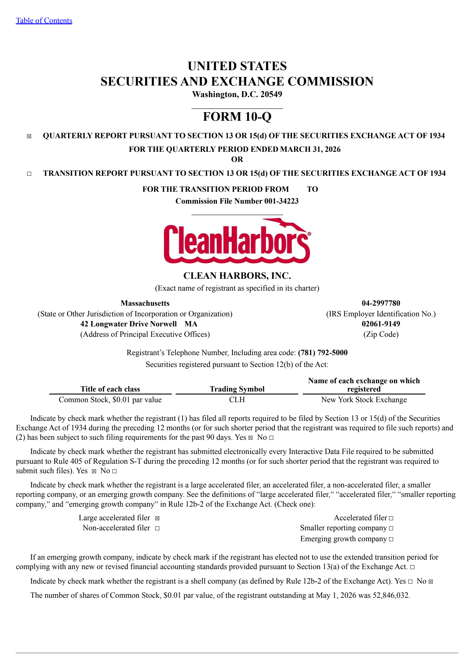 Clean Harbors' Q1 2026 Quarterly report