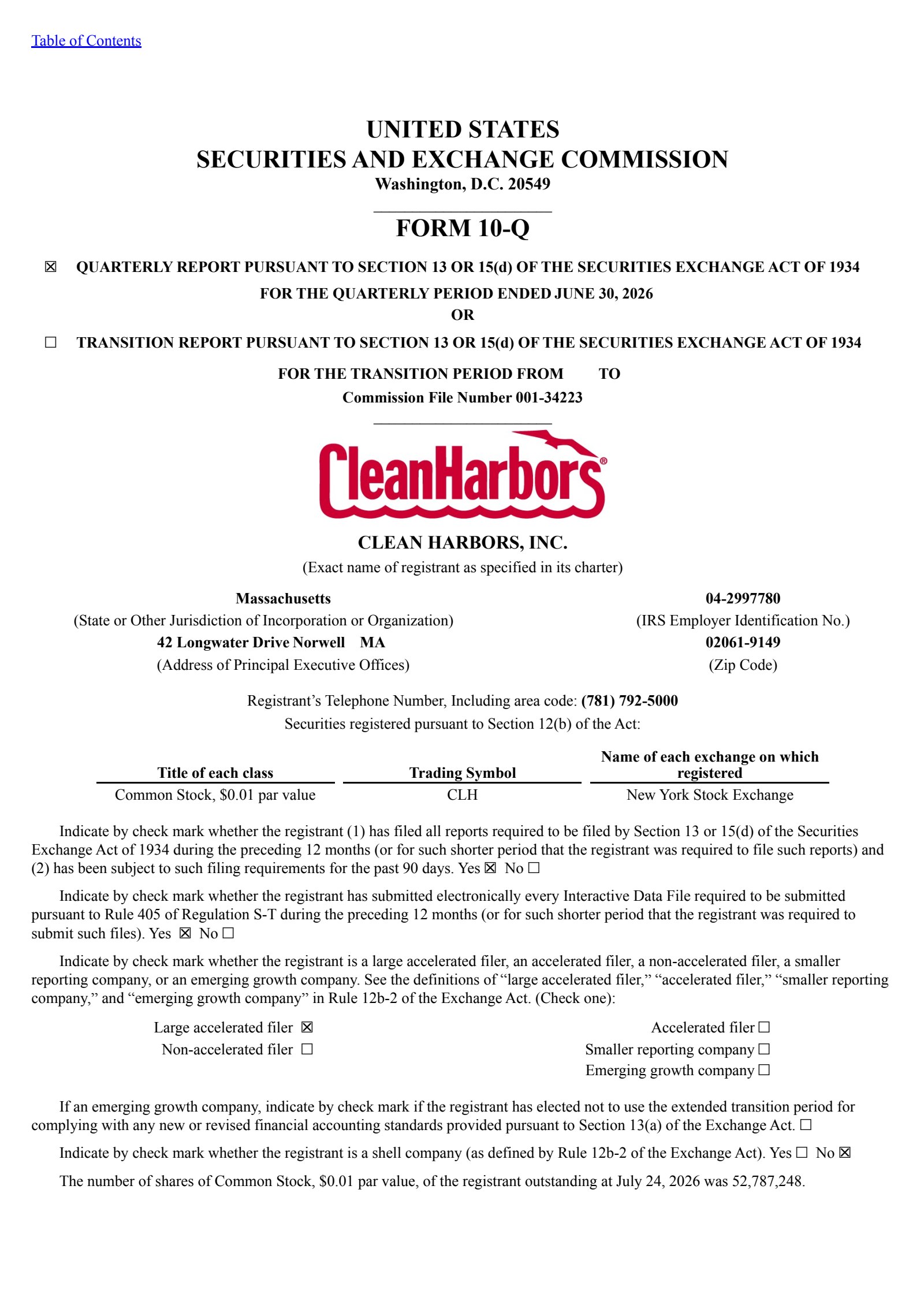 Clean Harbors' Q2 2026 Quarterly report
