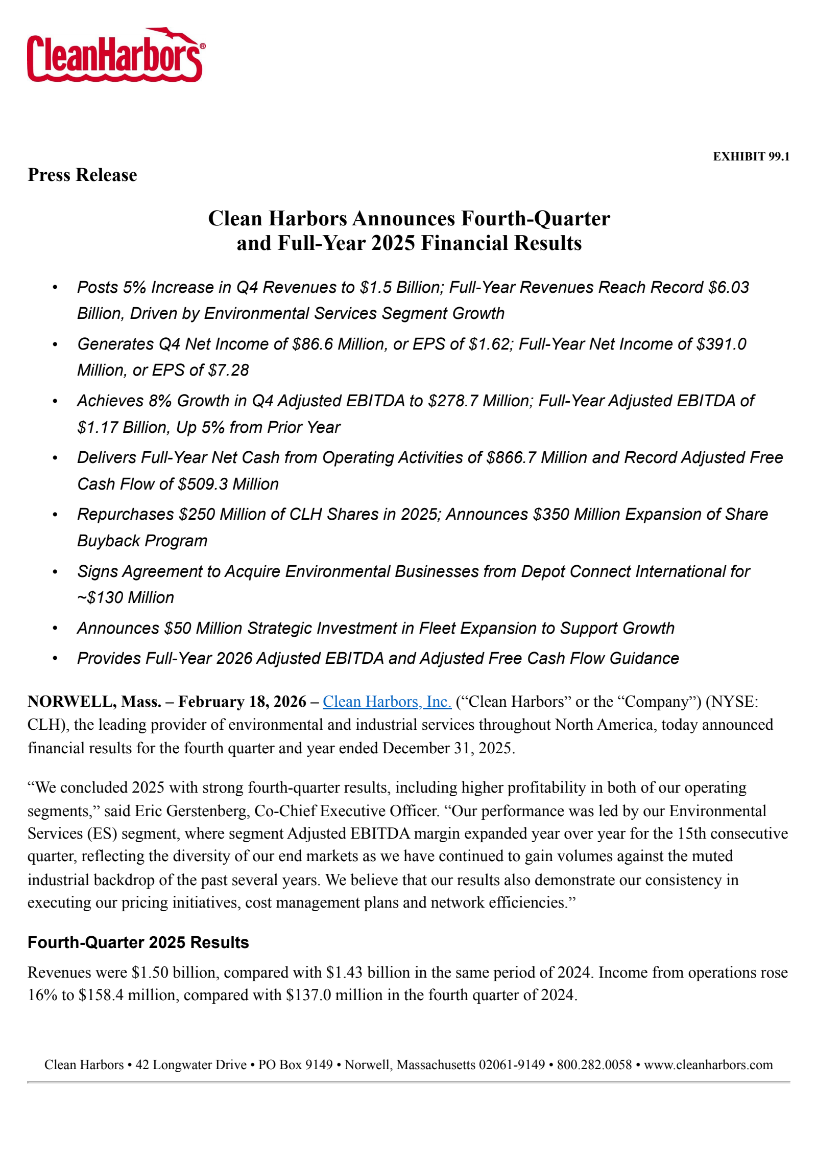 Clean Harbors' Q4 2025 Press Release