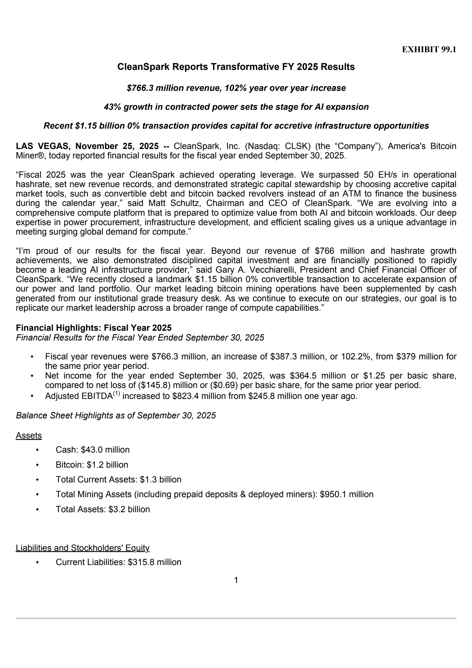 Cleanspark's Q4 2025 Earnings Release