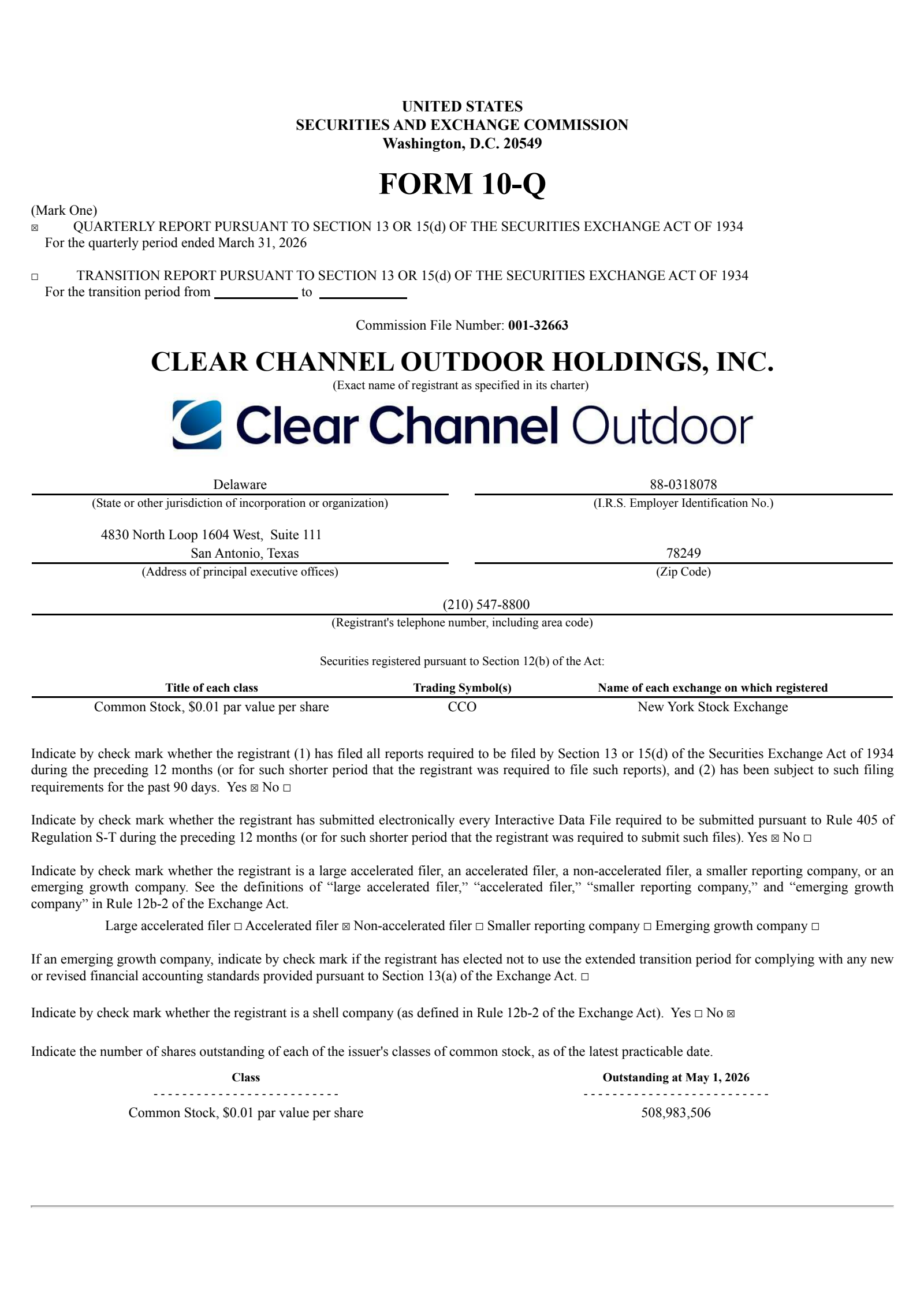 Clear Channel Outdoor's Q1 2026 Quarterly report