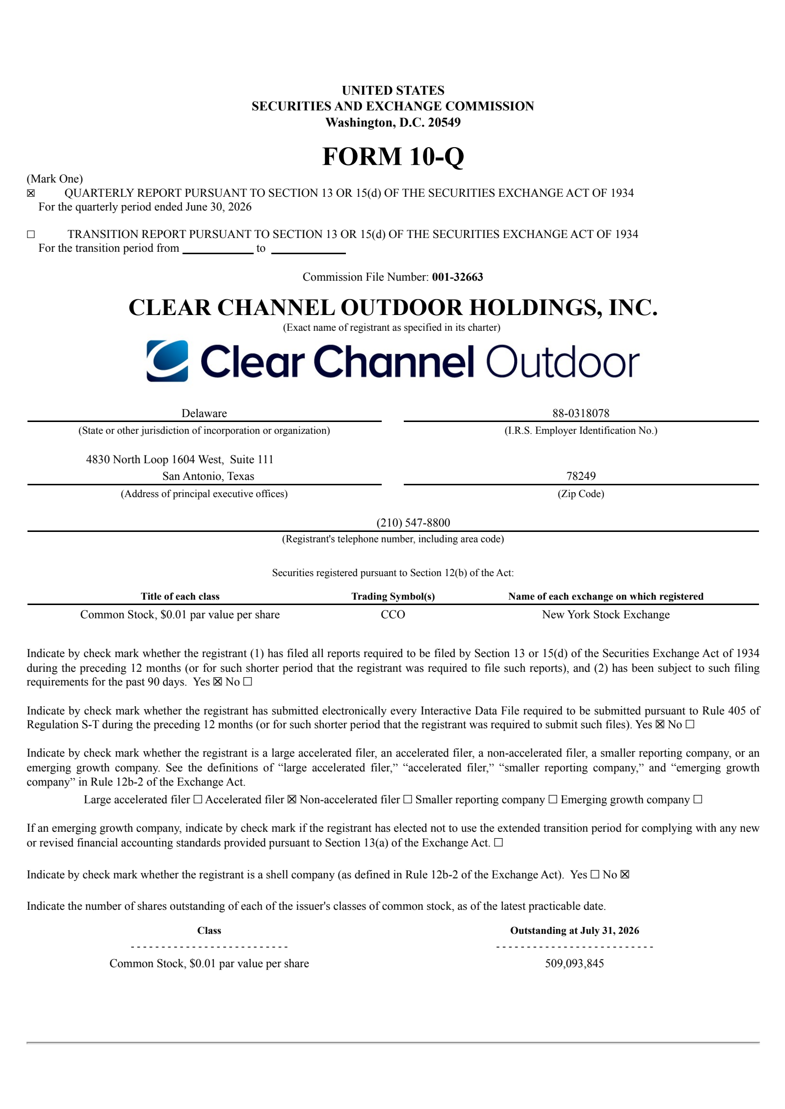 Clear Channel Outdoor's Q2 2026 Quarterly report