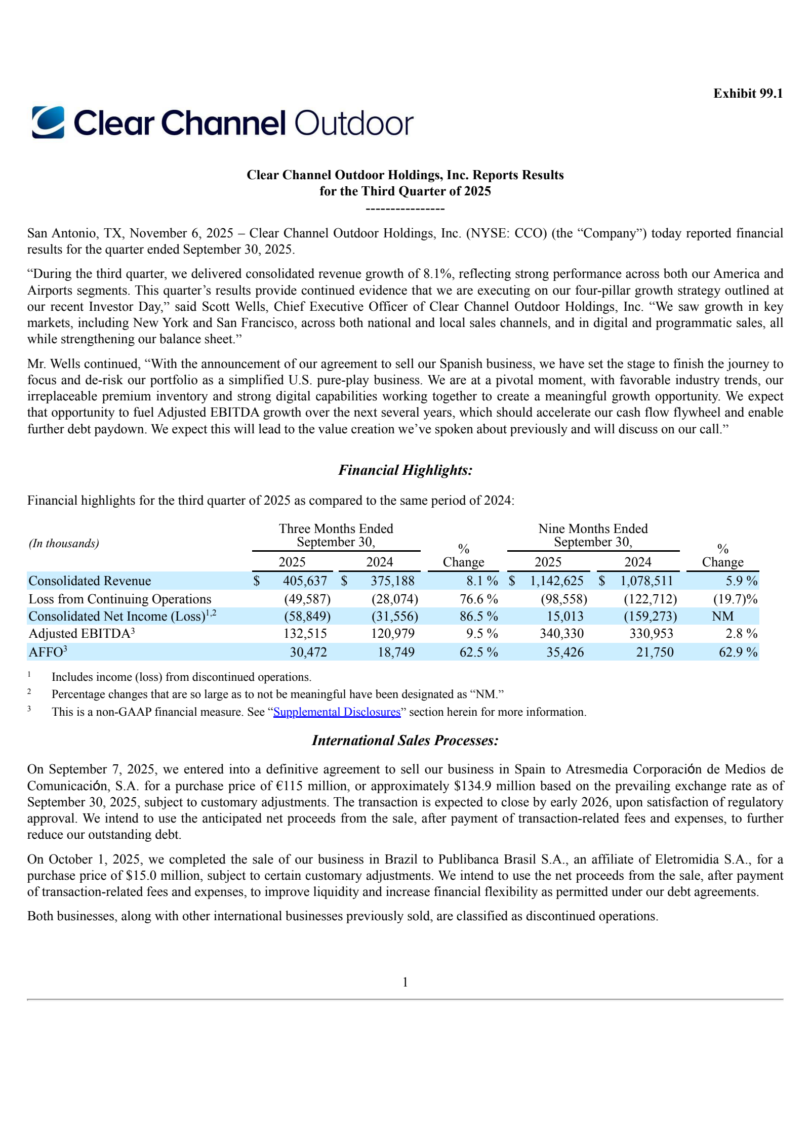Clear Channel Outdoor's Q3 2025 Earnings Release