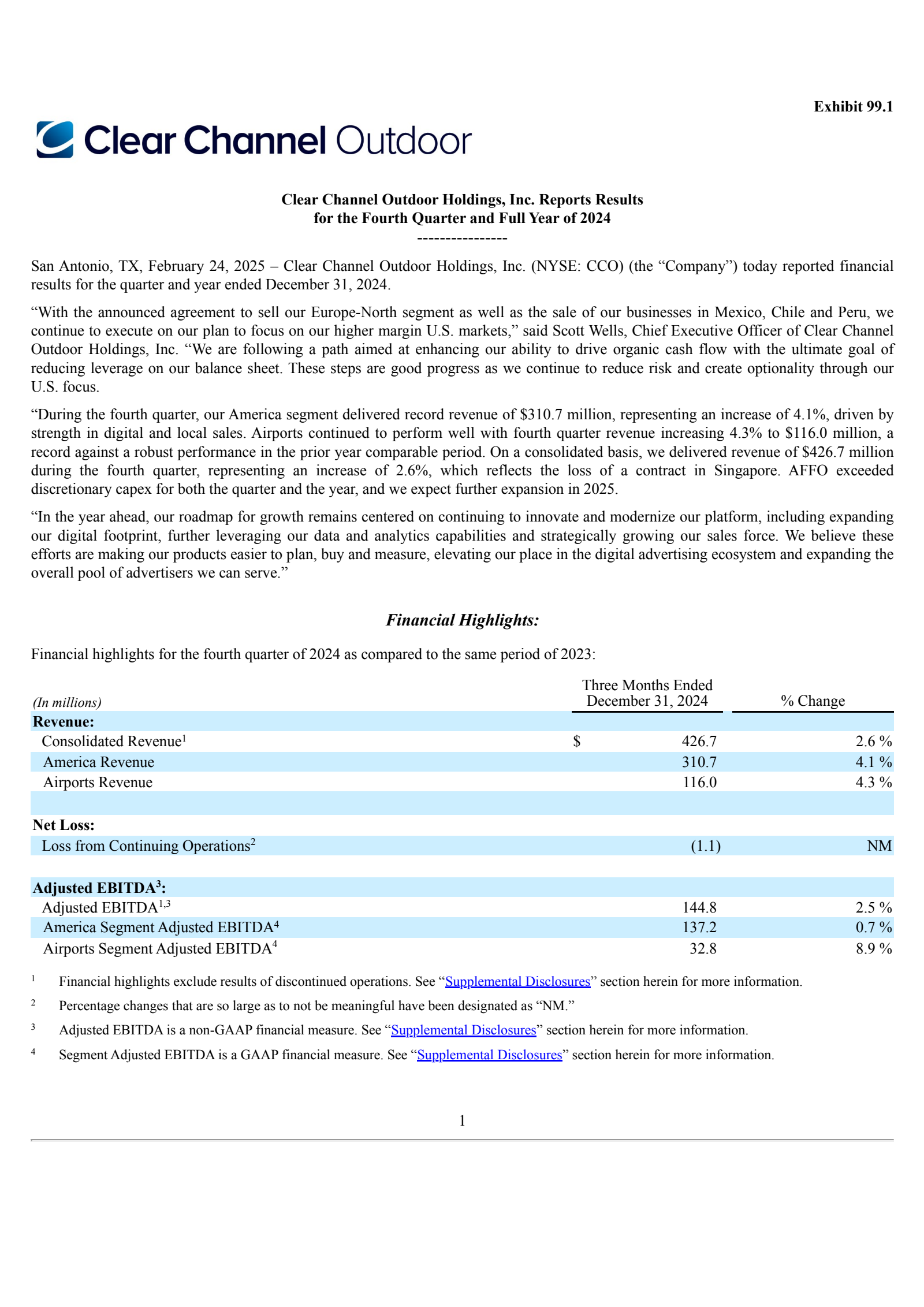 Clear Channel Outdoor's Q4 2024 Press Release