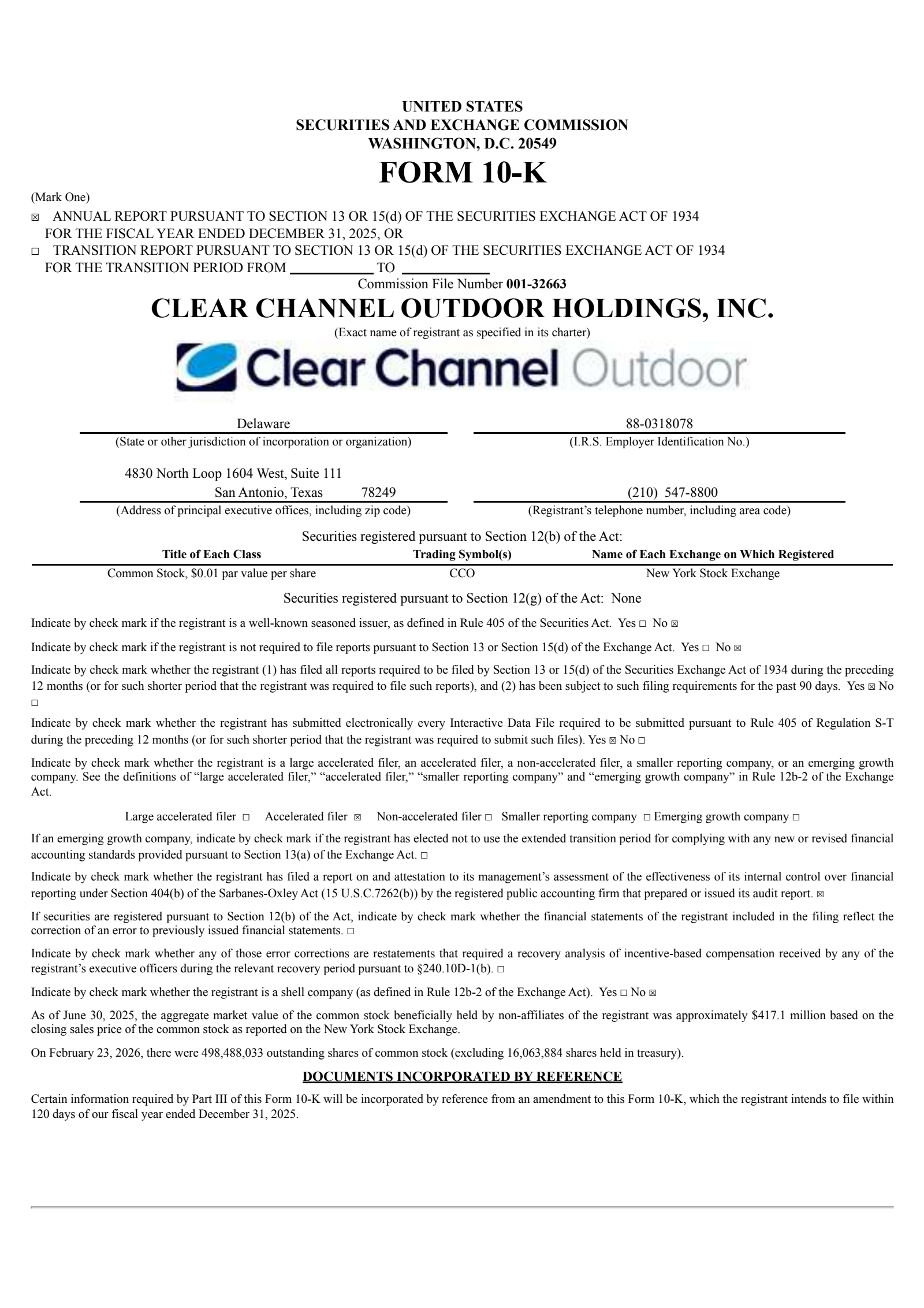 Clear Channel Outdoor's Q4 2025 Annual report