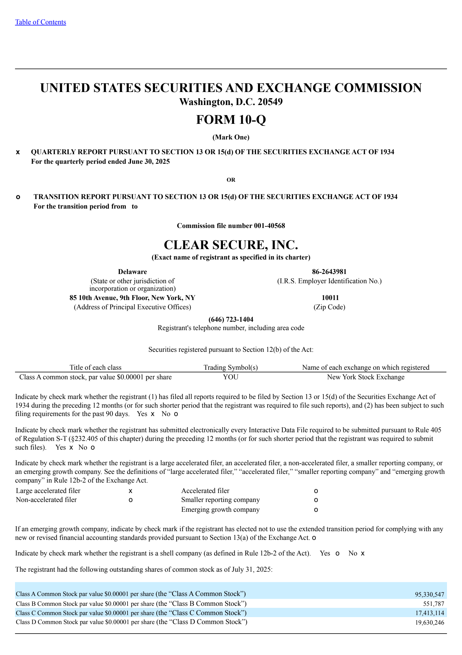 CLEAR Secure's Q2 2025 Quarterly report