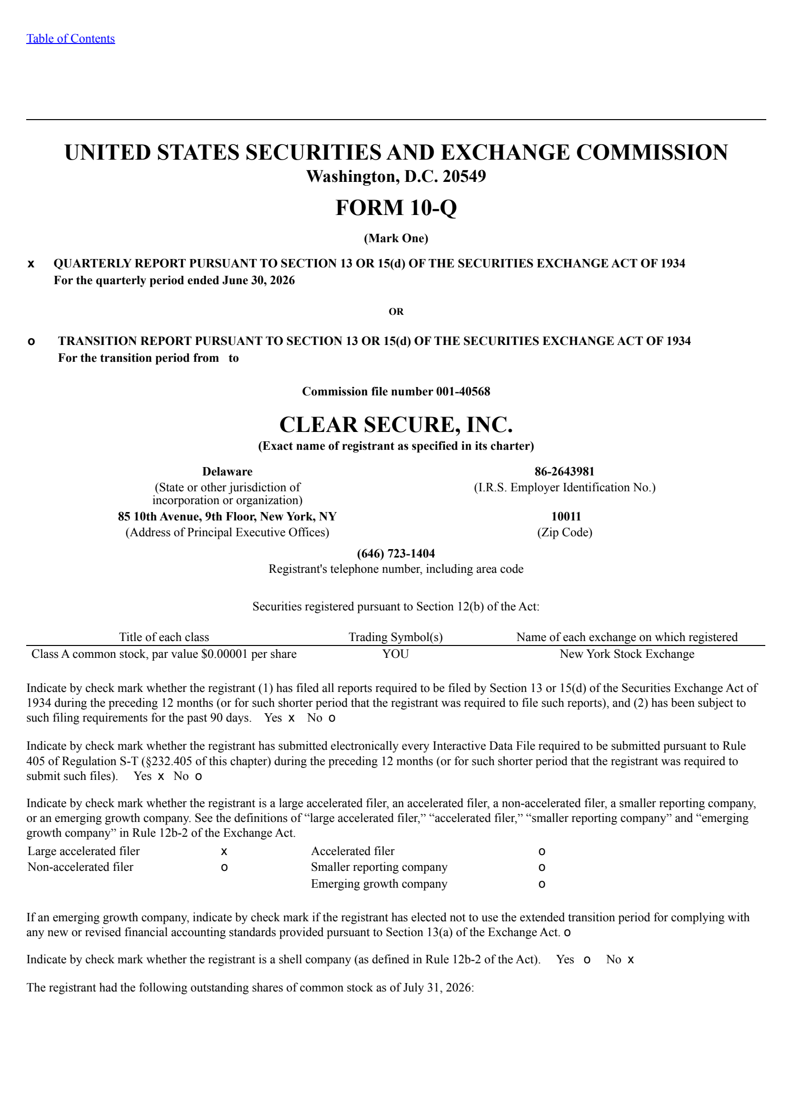 CLEAR Secure's Q2 2026 Quarterly report