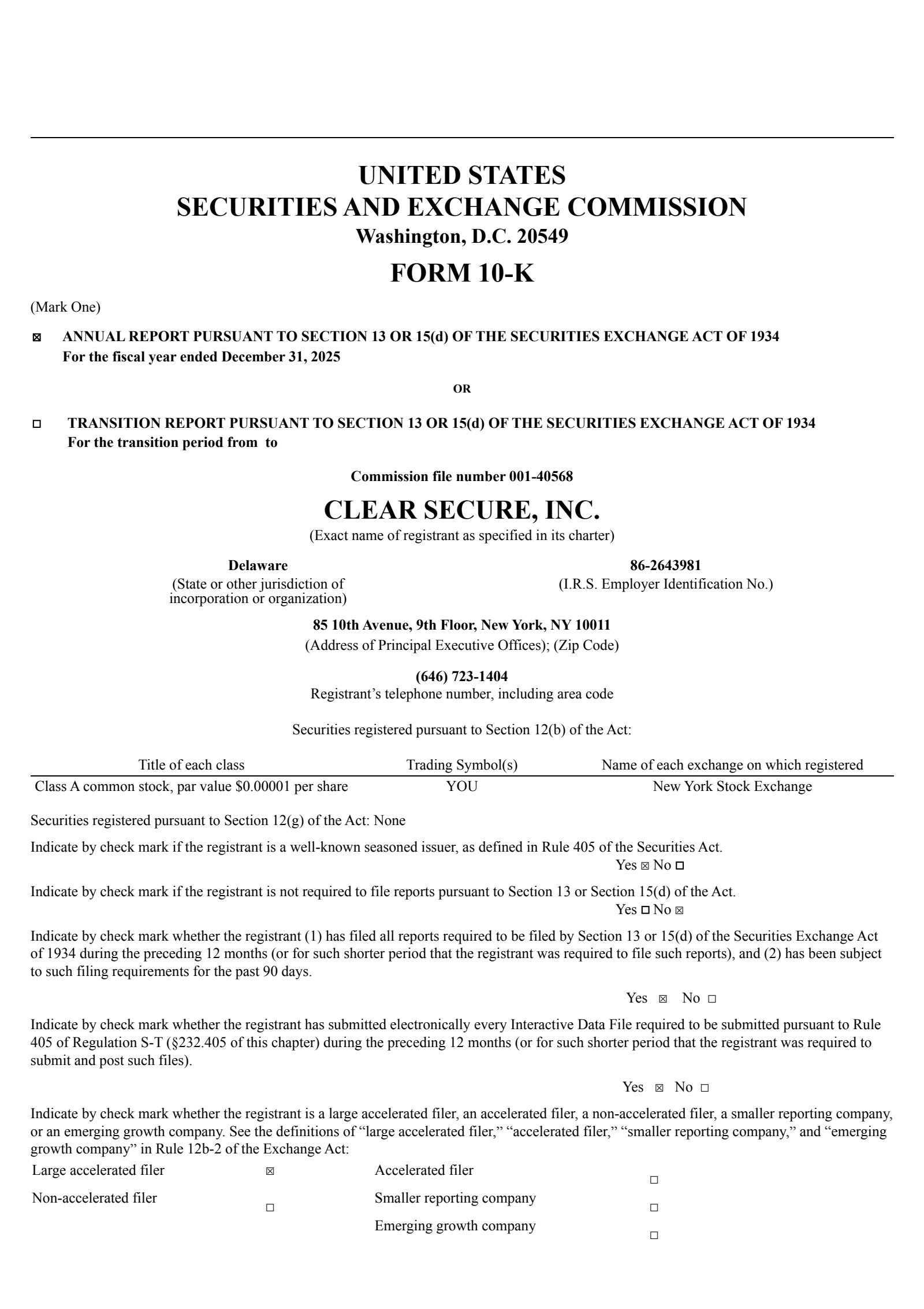 CLEAR Secure's Q4 2025 Annual report