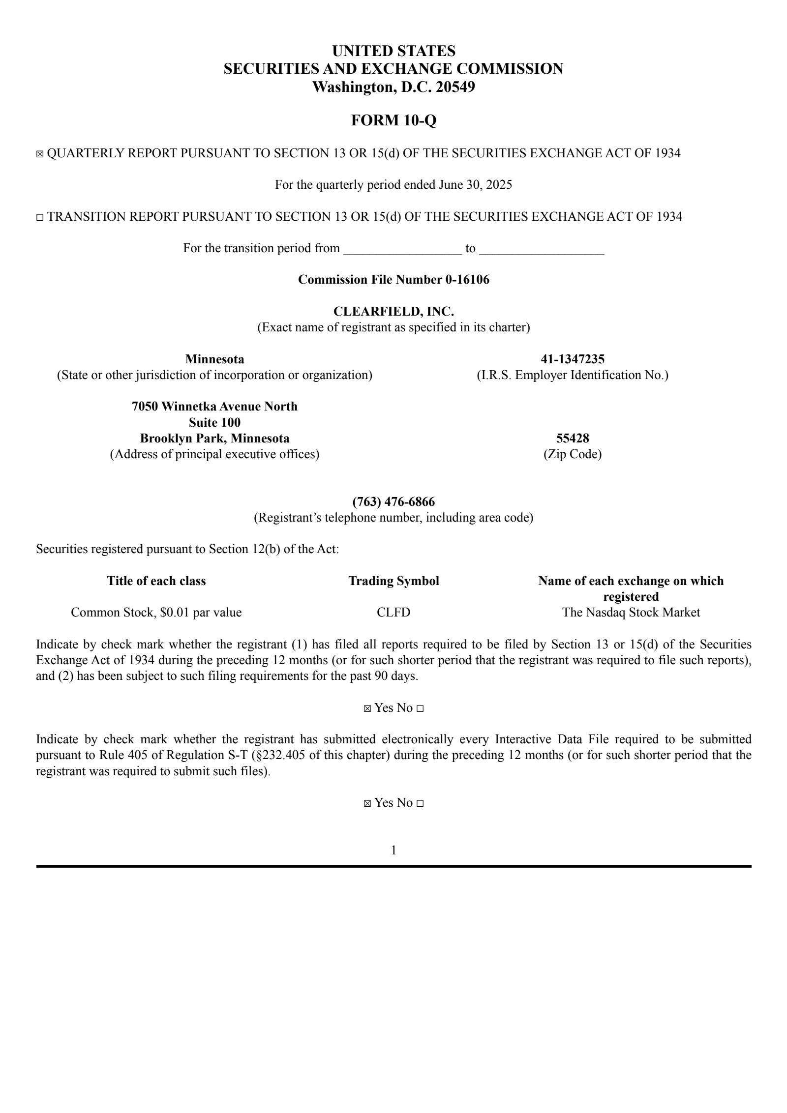 Clearfield's Q3 2025 Quarterly report