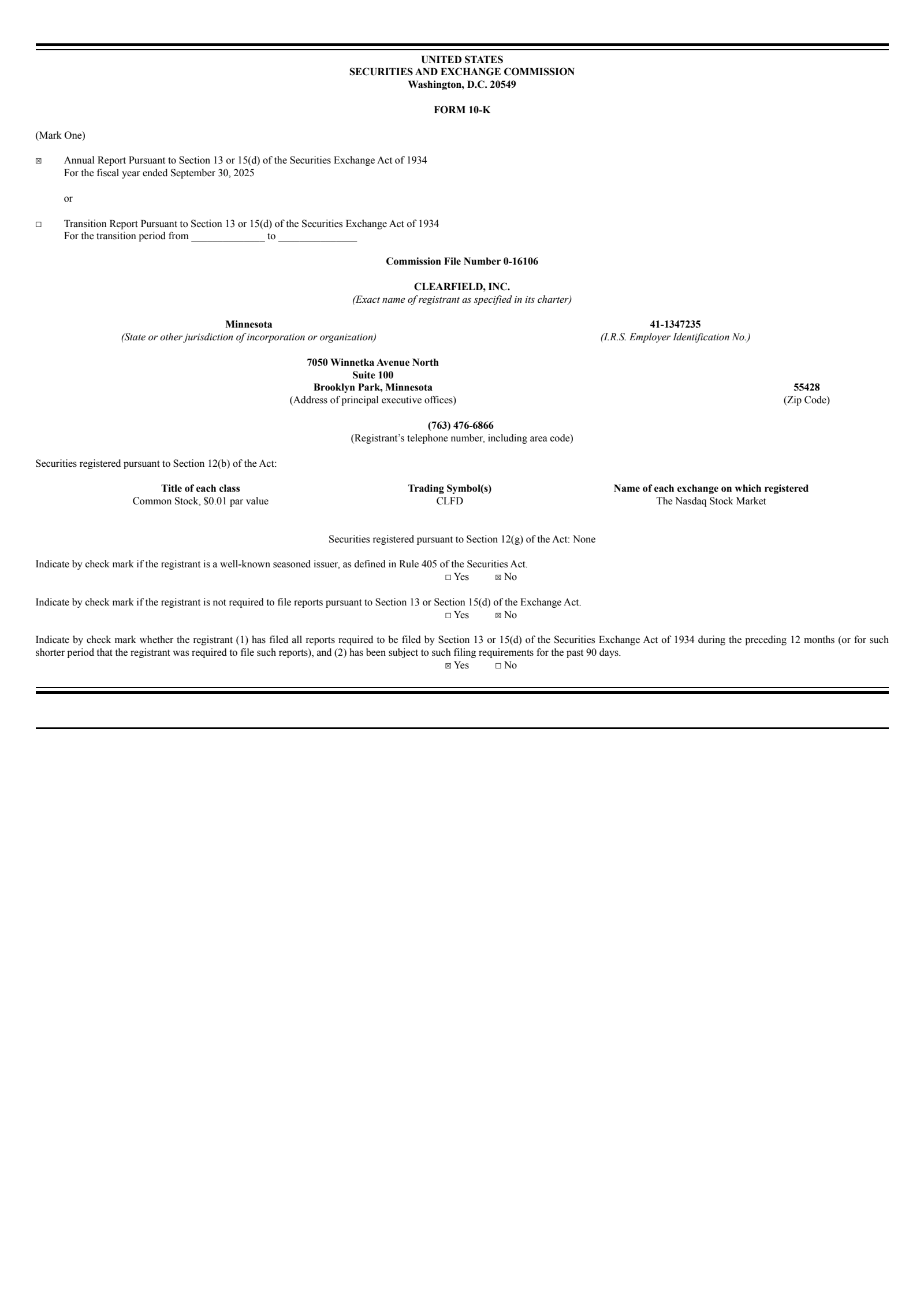 Clearfield's Q4 2025 Annual Report