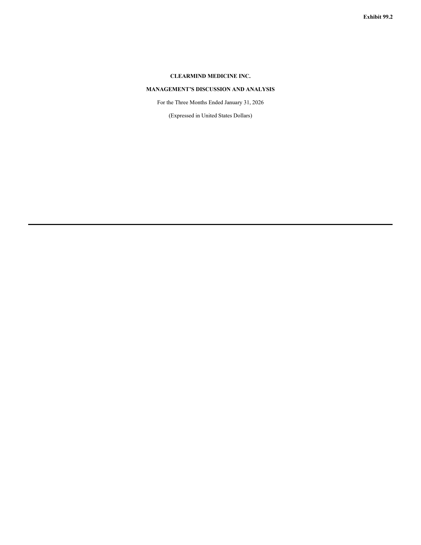 Clearmind Medicine's Q1 2026 Interim report