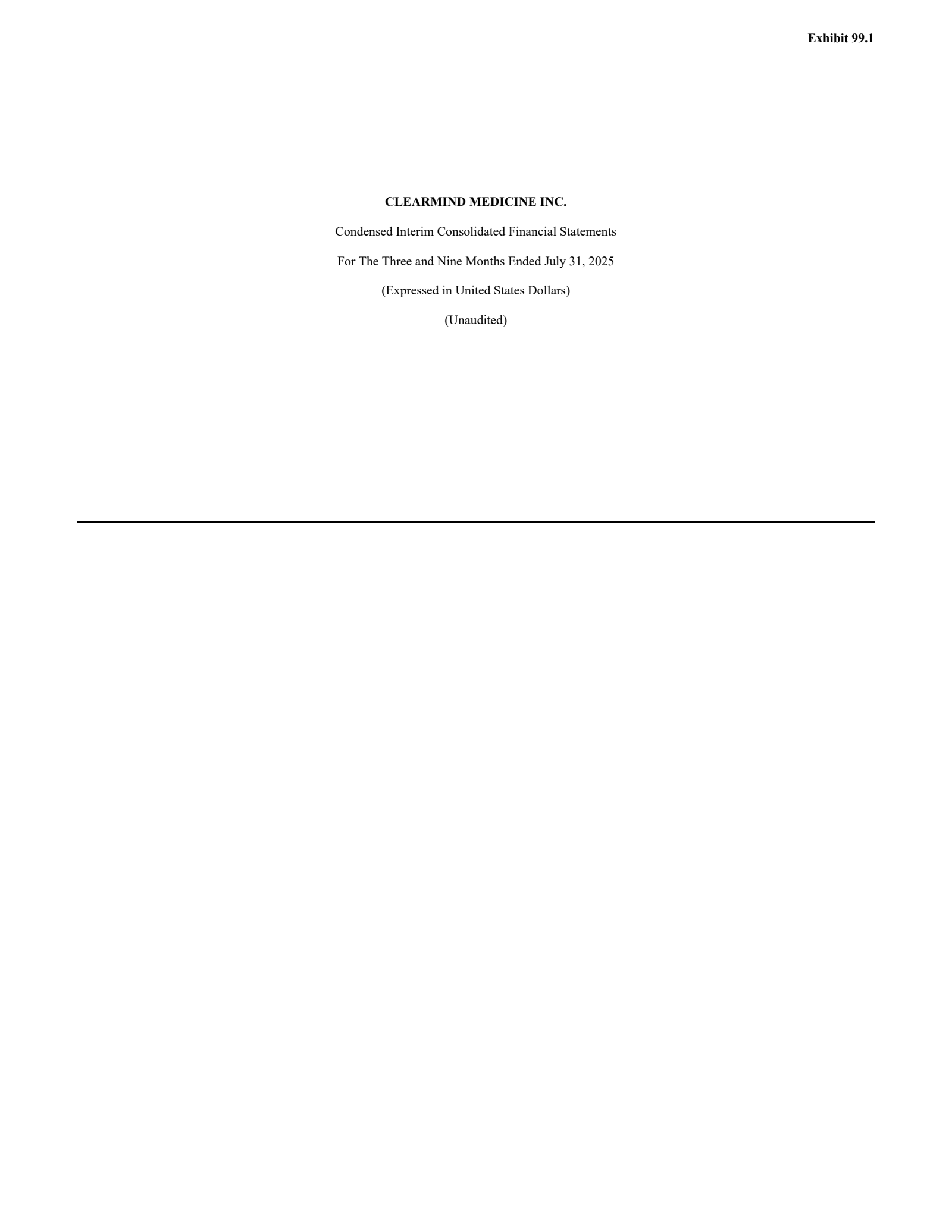 Clearmind Medicine's Q3 2025 Quarterly Report