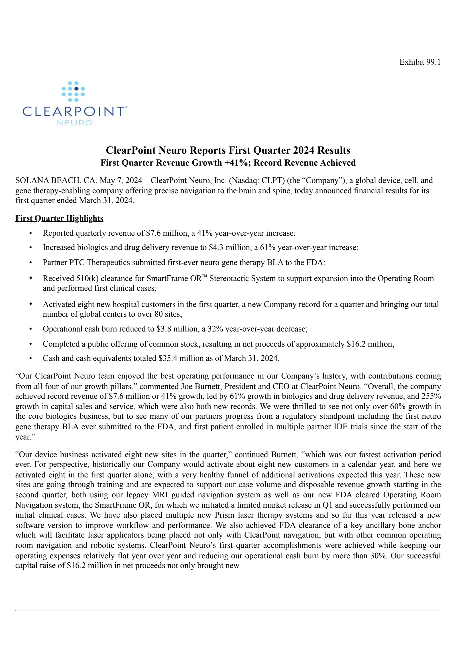 Clpt CLPT Q1 2024 Earnings Report on 5/7/2024