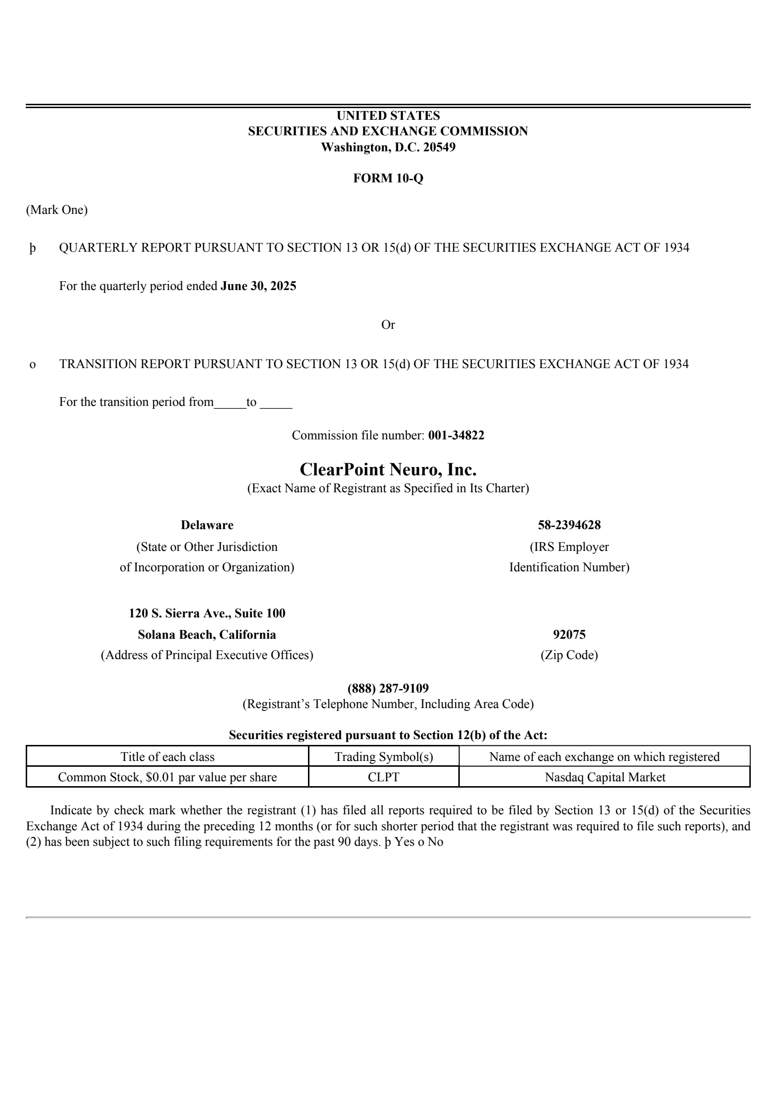 ClearPoint Neuro's Q2 2025 Quarterly report