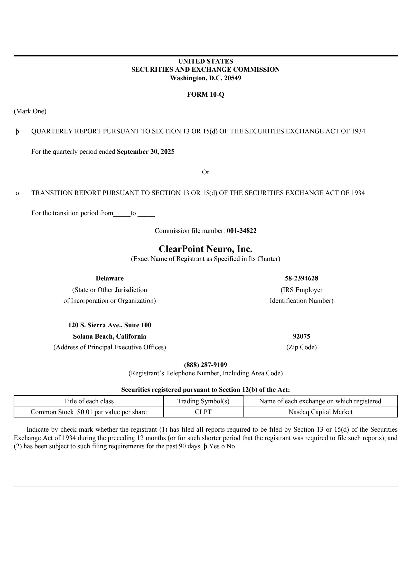 ClearPoint Neuro's Q3 2025 Quarterly Report