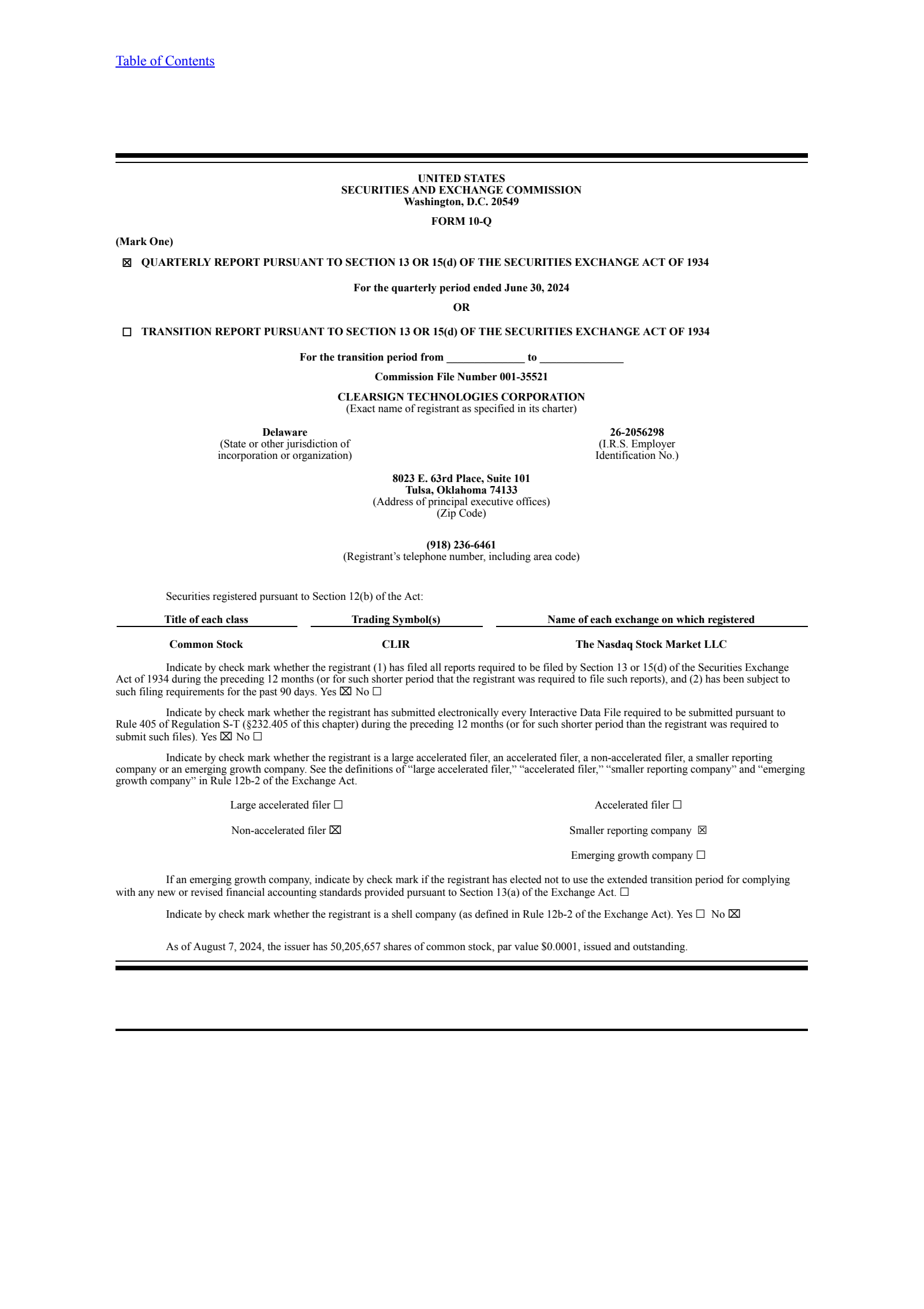 ClearSign Technologies' Q2 2024 Quarterly Report