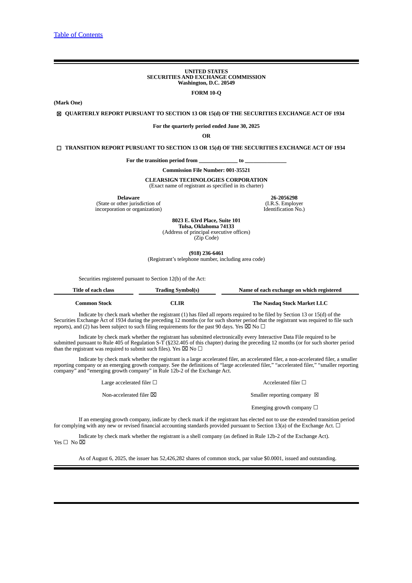ClearSign Technologies' Q2 2025 Quarterly report