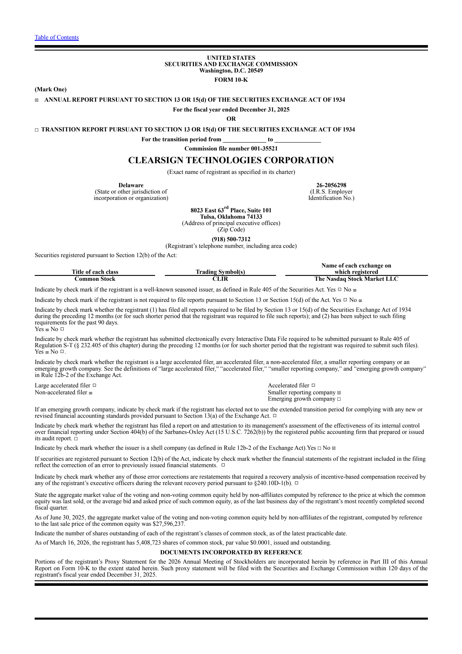 ClearSign Technologies' Q4 2025 Annual report