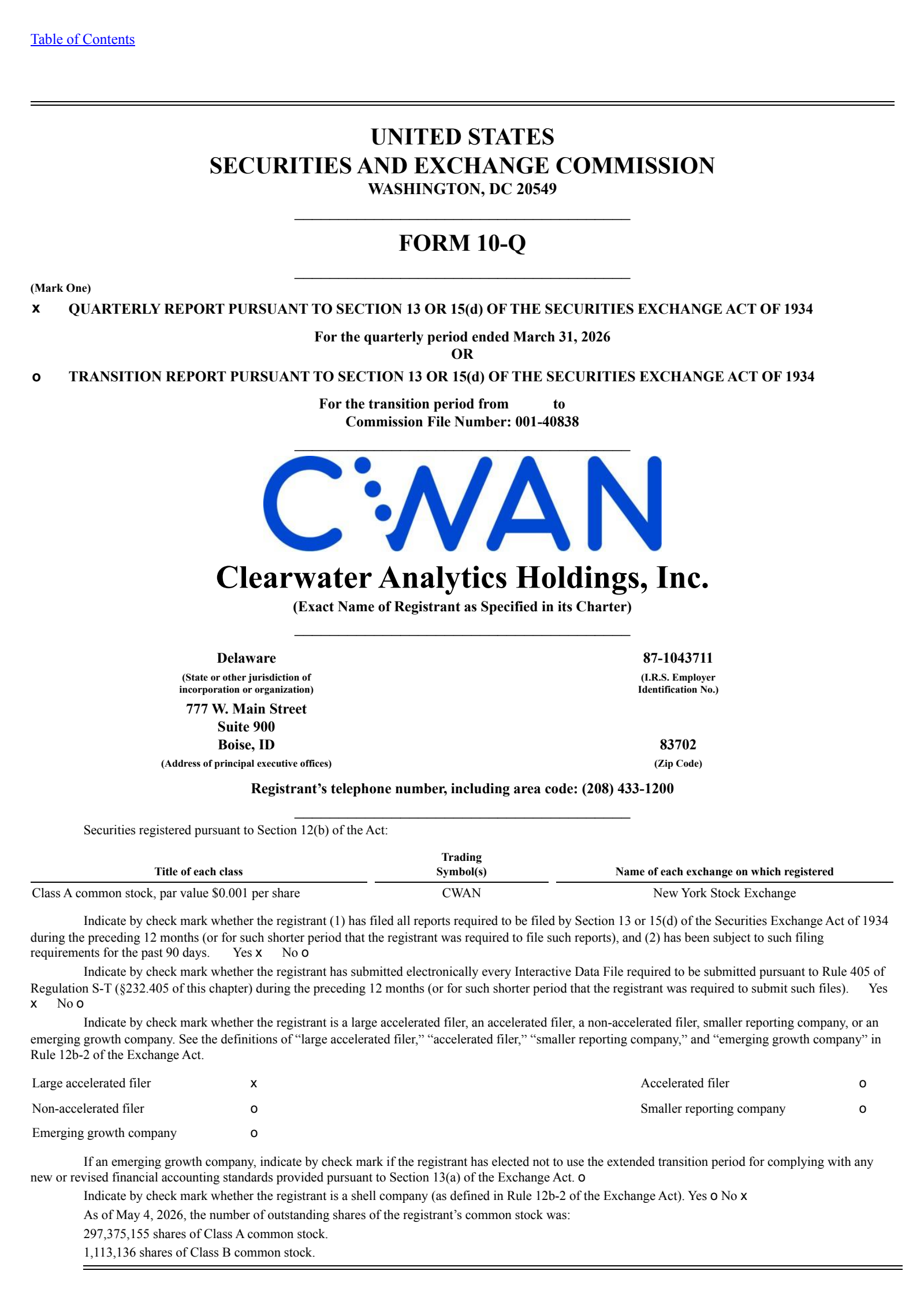 Clearwater Analytics' Q1 2026 Quarterly report
