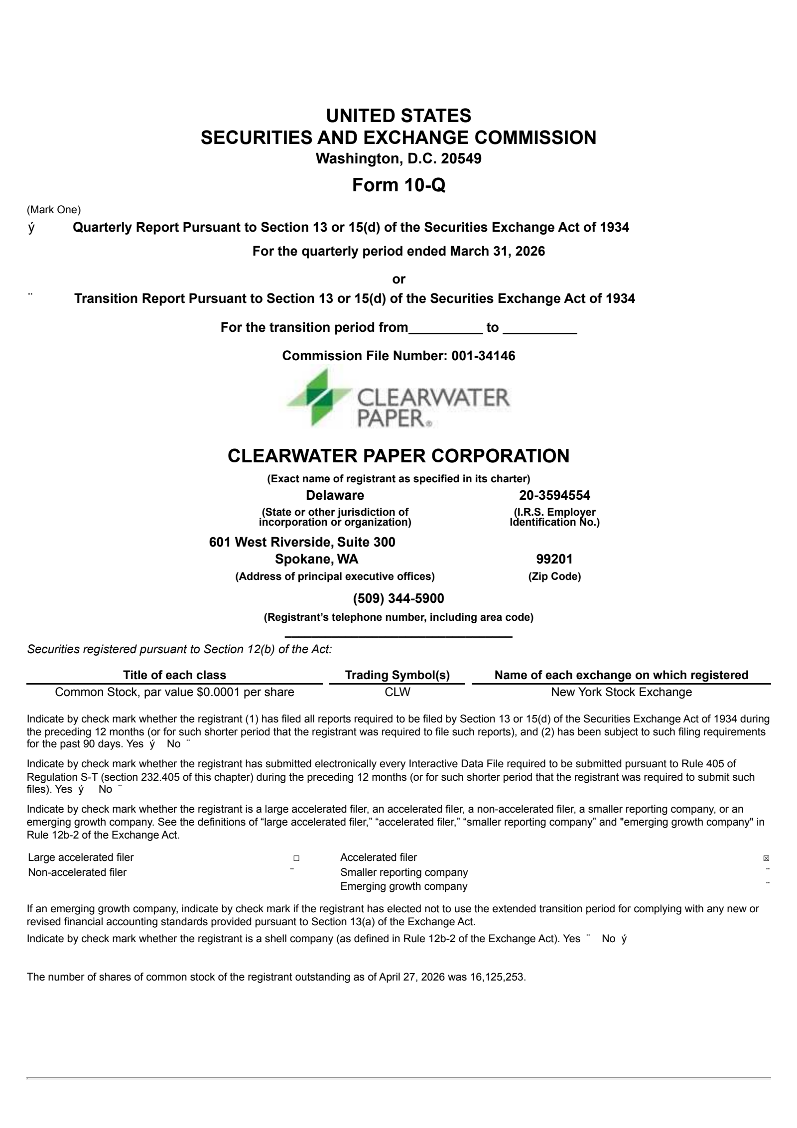 Clearwater Paper's Q1 2026 Quarterly report