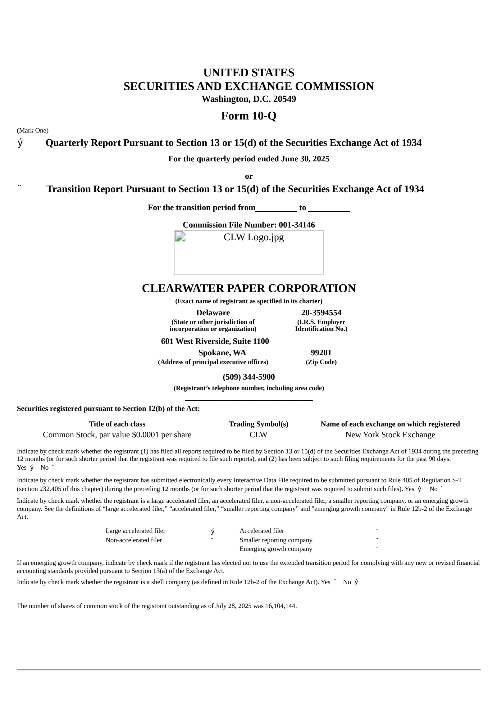 Clearwater Paper's Q2 2025 Quarterly report