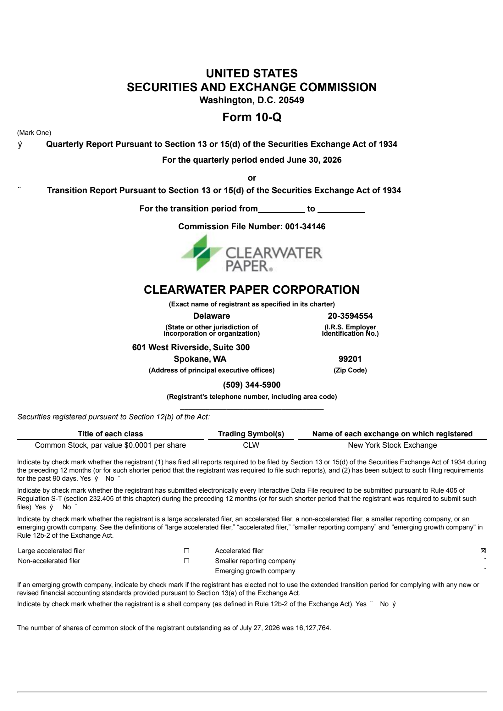Clearwater Paper's Q2 2026 Quarterly report