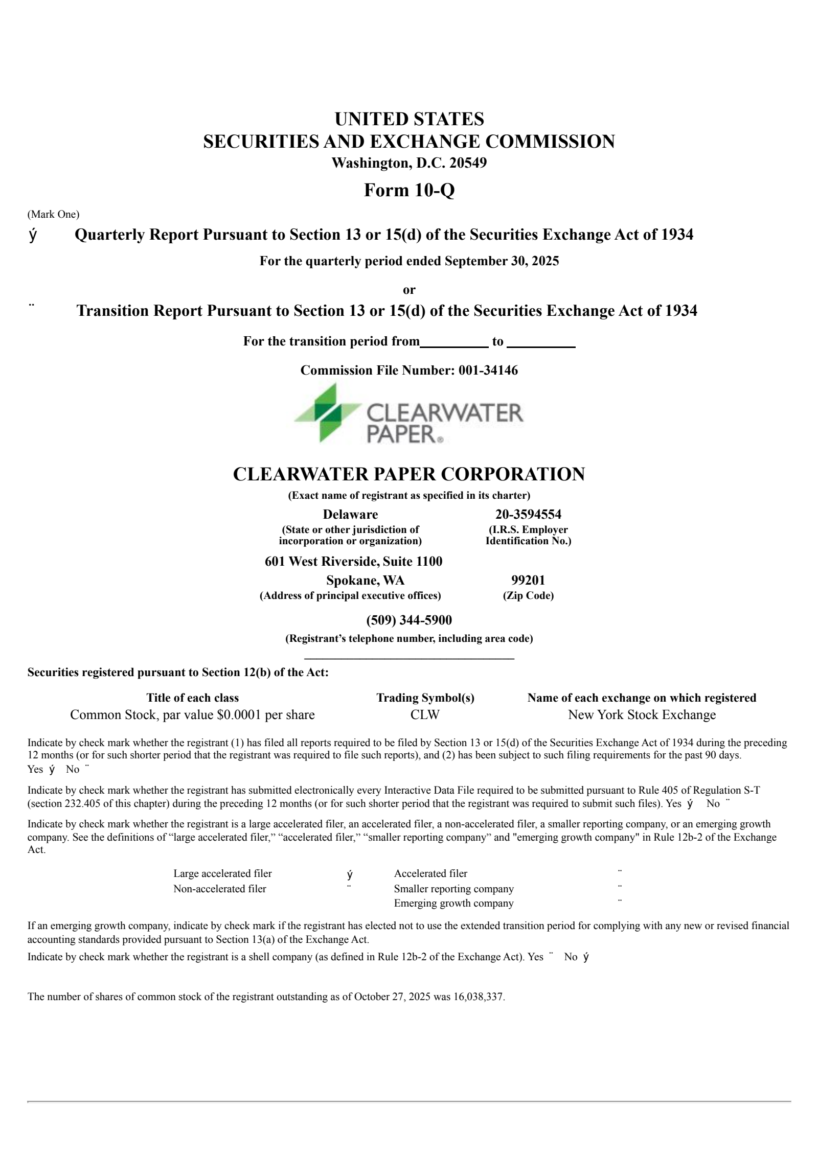 Clearwater Paper's Q3 2025 Quarterly Report