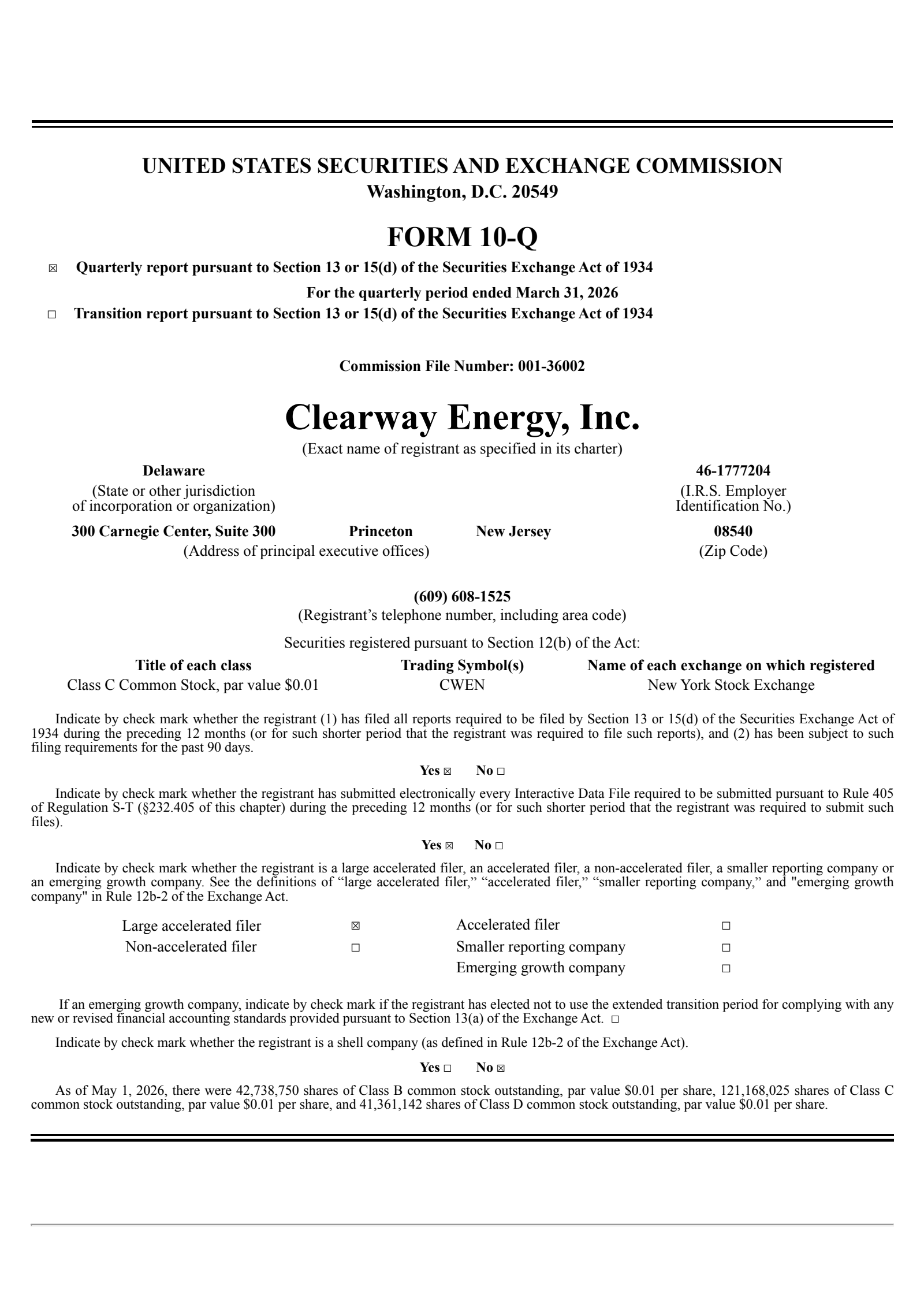 Clearway Energy's Q1 2026 Quarterly report